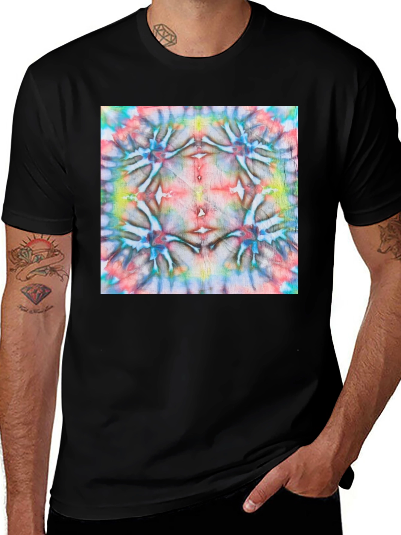 Variant 28 of Psychedelic Tie-Dye Pattern Black Cotton Tee