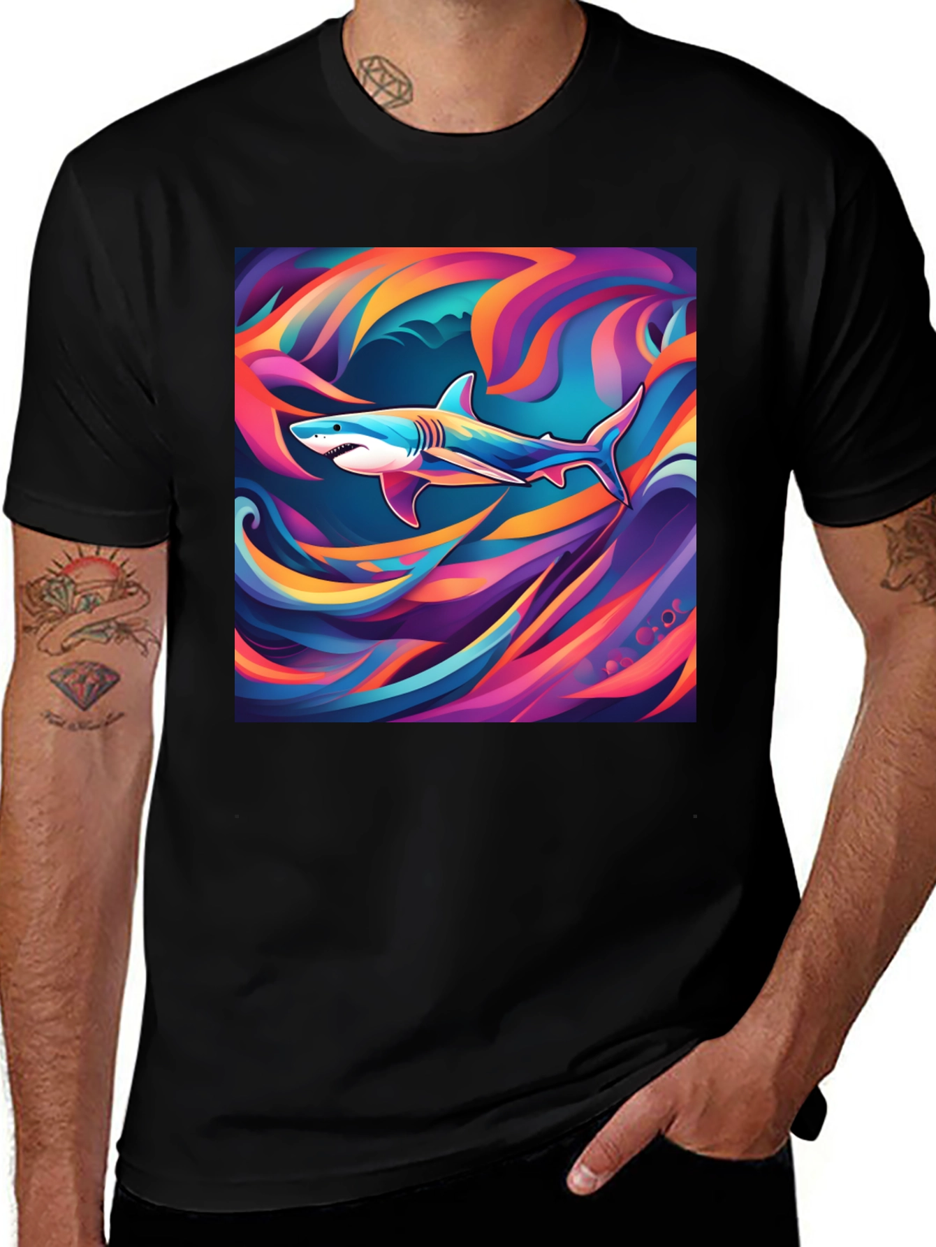 Variant 26 of Shark Wave Graphic Tee - Cool Artistic Design