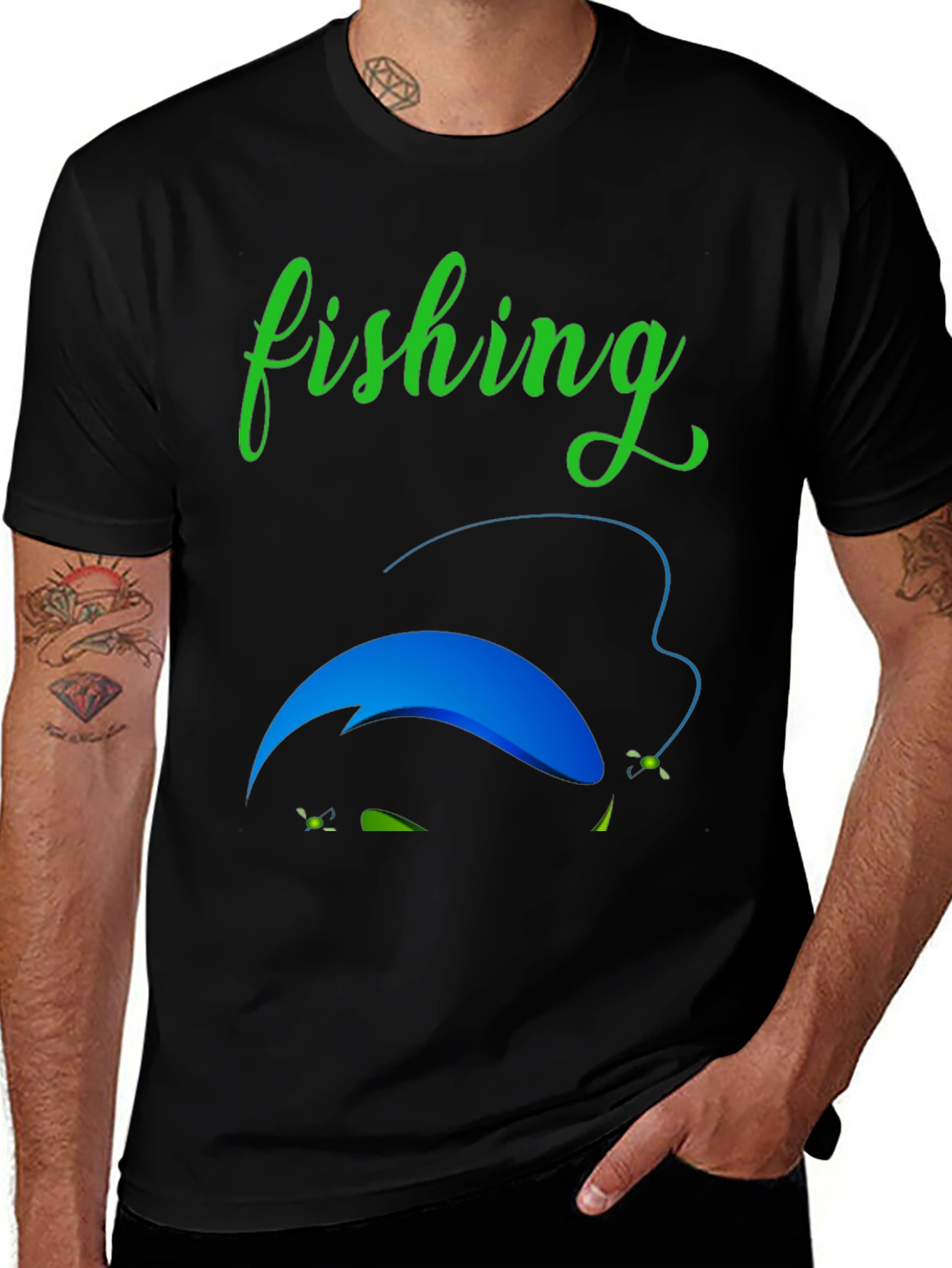 Variant 17 of Fishing Graphic Tee - Mens Black Cotton Blend T-Shirt