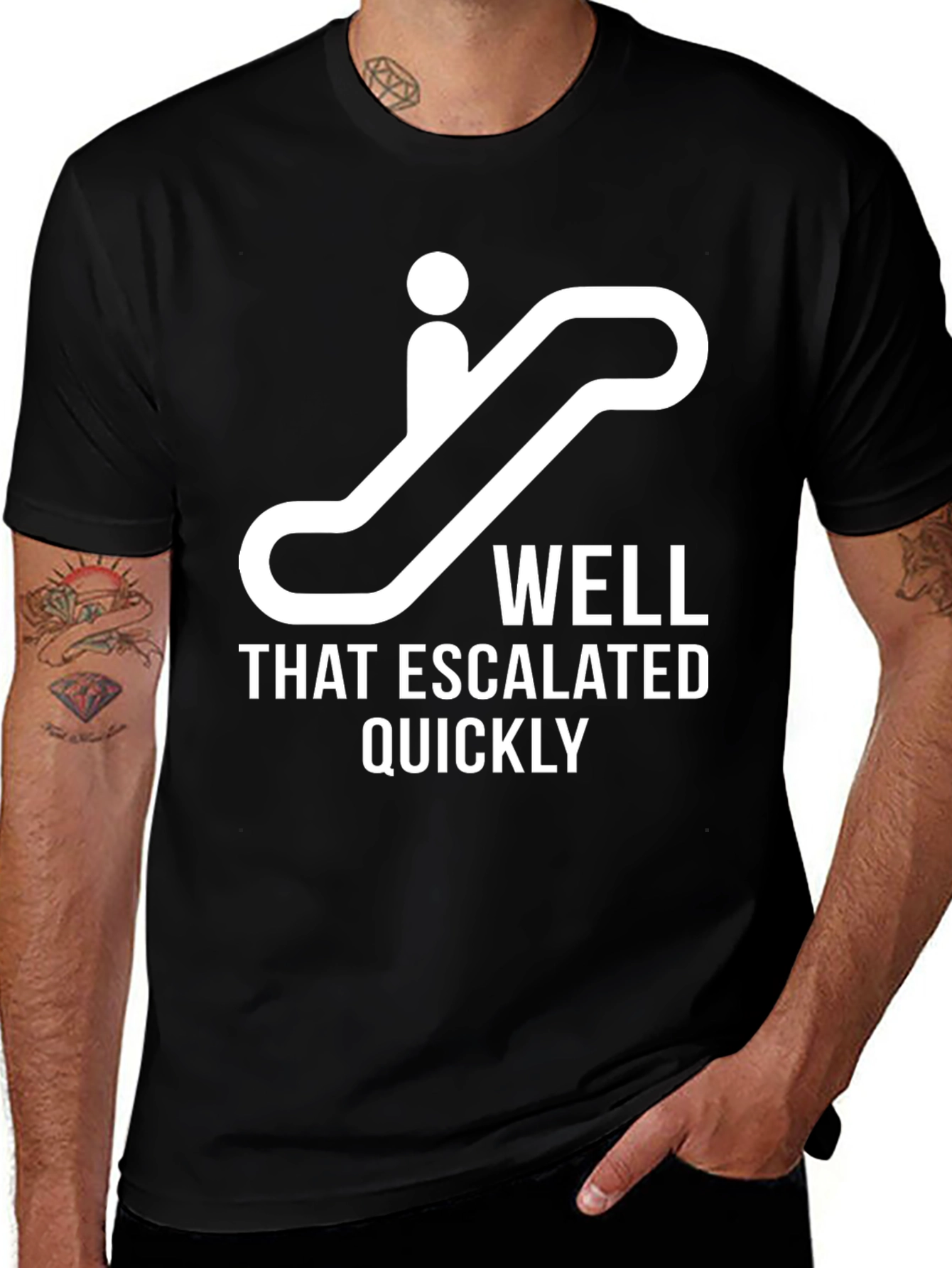 Variant 24 of Escalated Quickly Graphic Tee - Funny Black T-Shirt