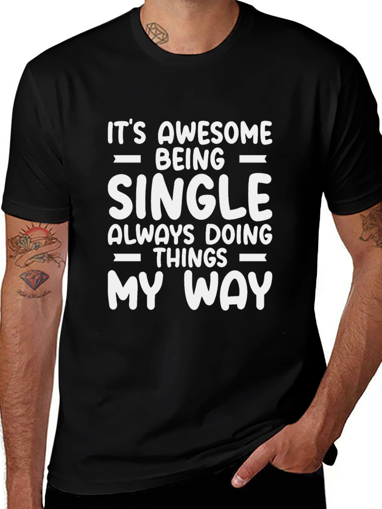 Variant 19 of Awesome Single Life Graphic Tee - Black Cotton Blend