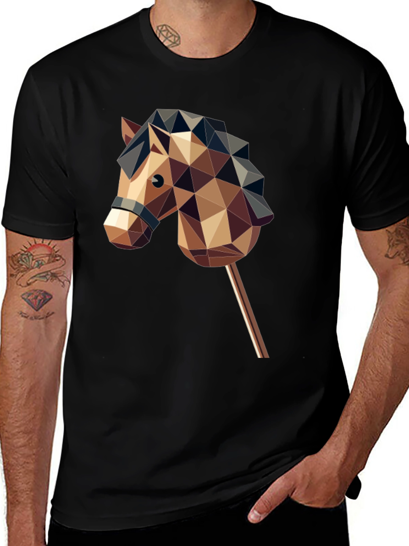 Variant 14 of Geometric Stick Horse Graphic Tee - Black