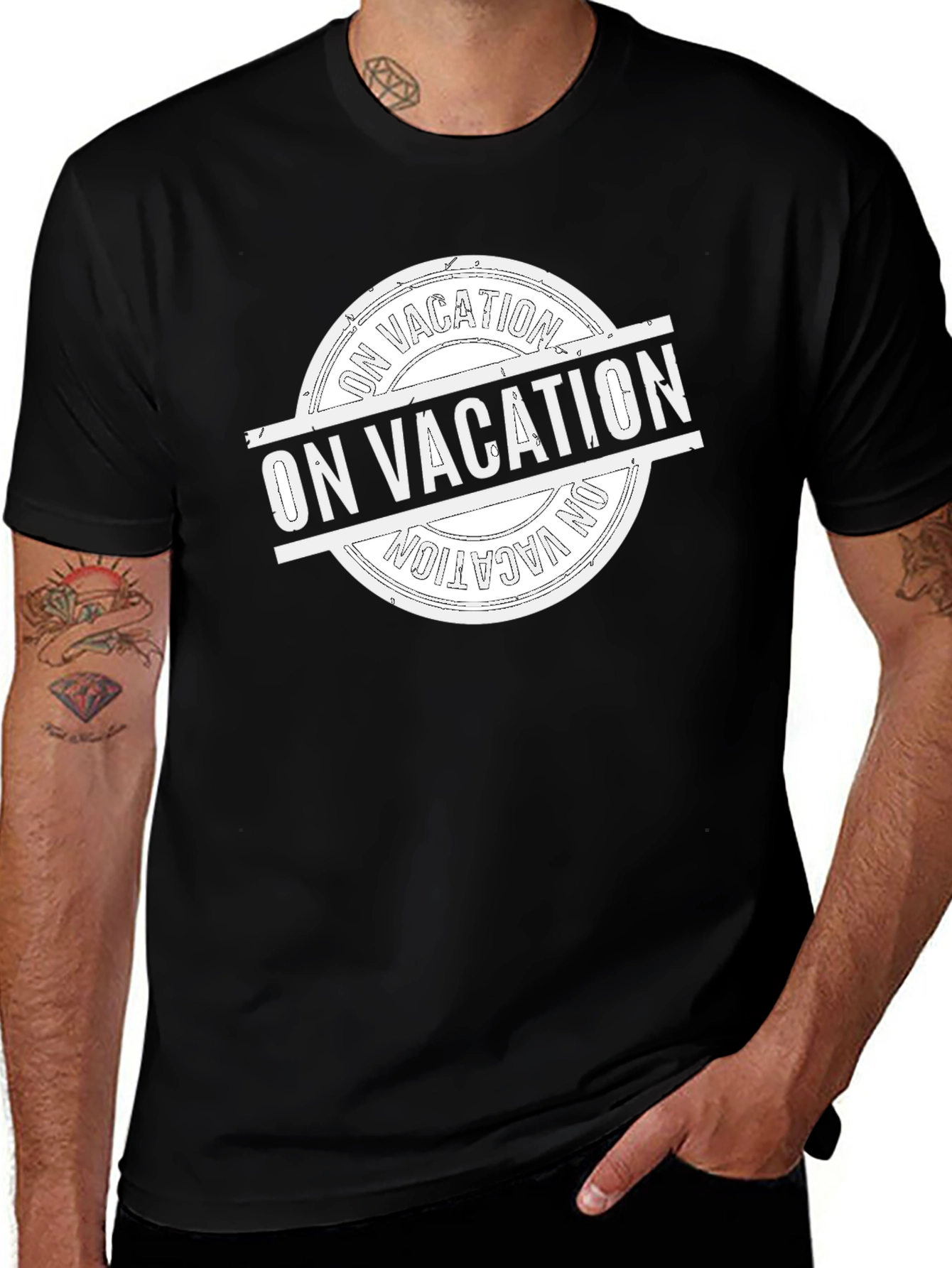 Variant 11 of On Vacation Graphic Tee - Black Cotton T-Shirt