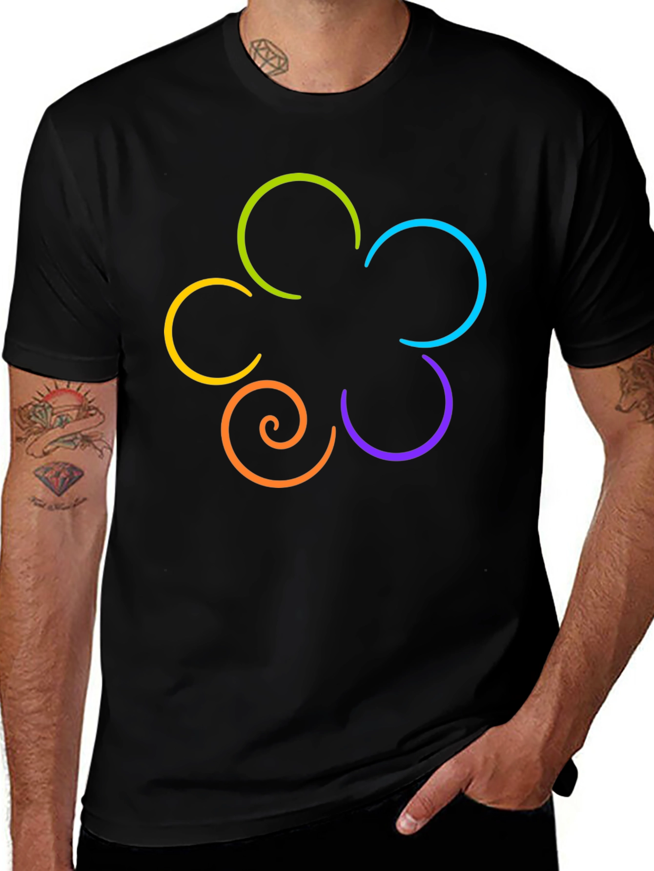 Variant 4 of Colorful Flower Design Black T-Shirt