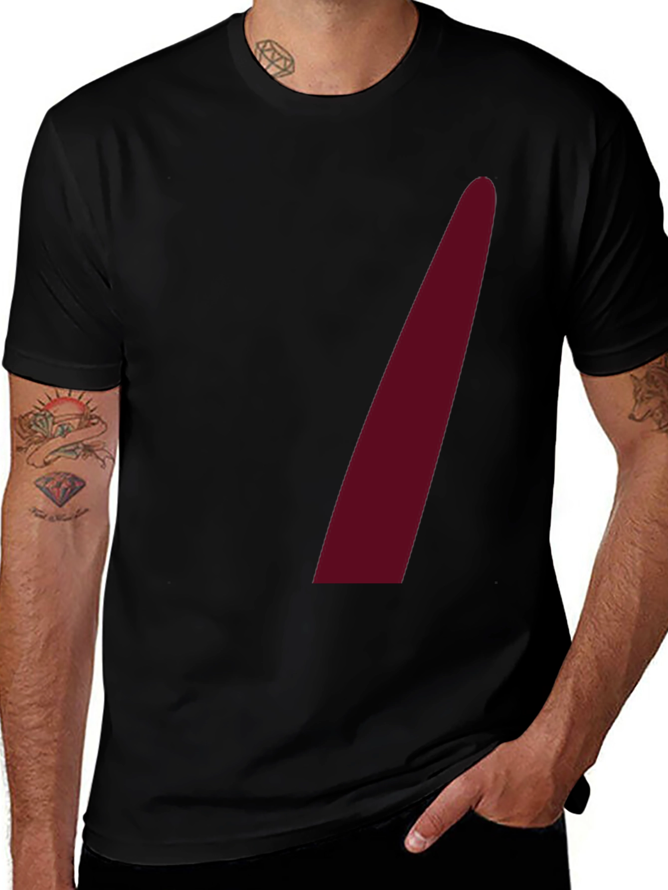 Variant 5 of Men's Black Crew Neck Tee with Maroon Accent