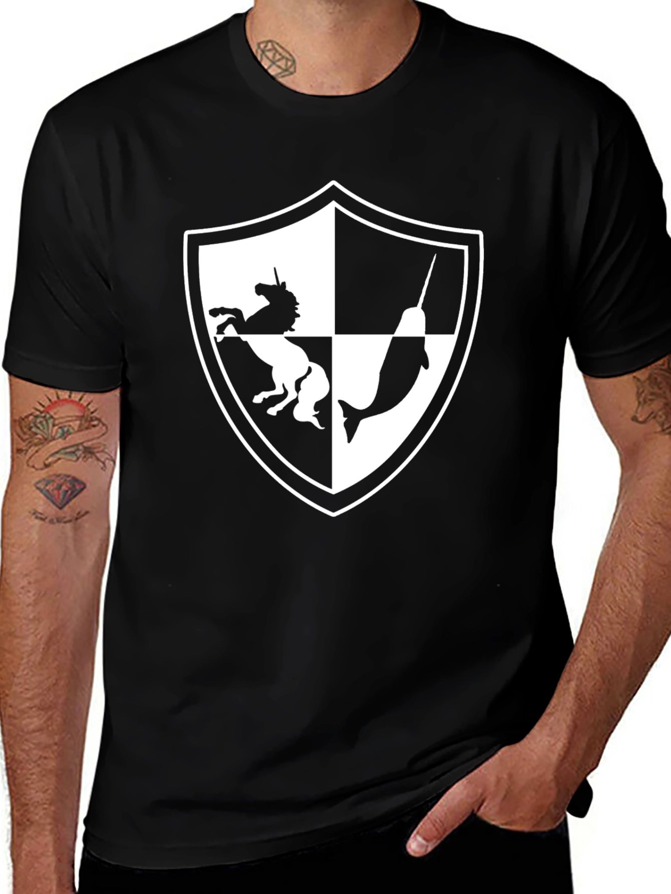 Variant 15 of Unicorn Narwhal Crest Black T-Shirt