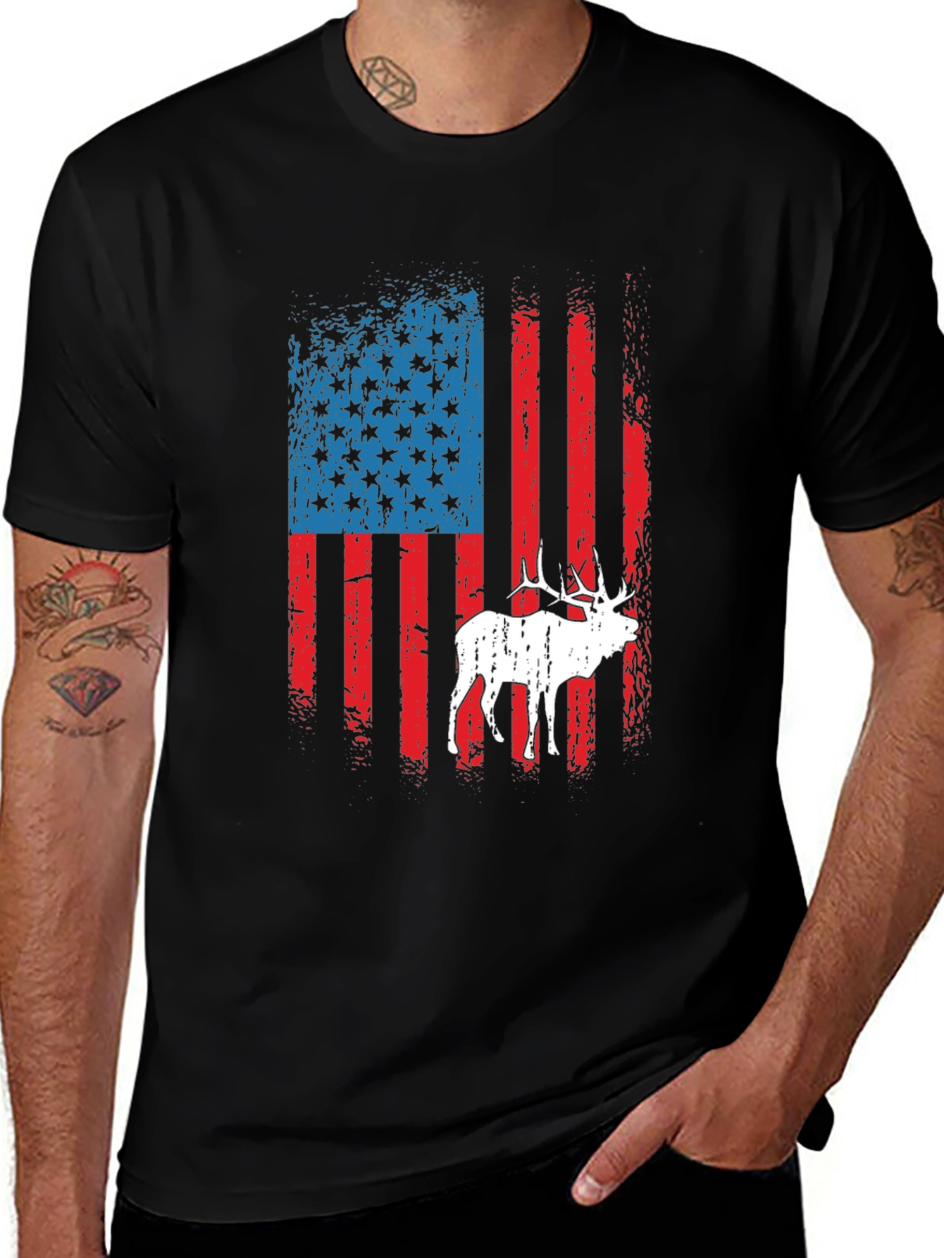 American Flag Elk Graphic T-Shirt