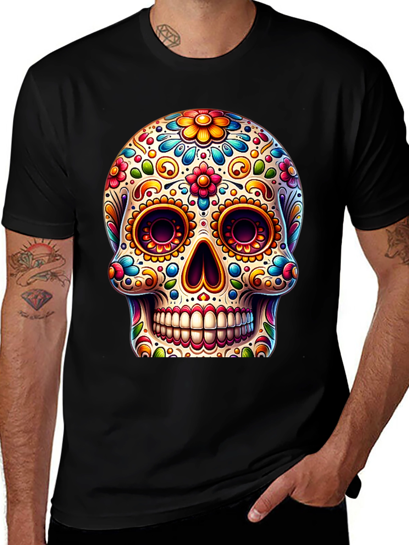 Variant 9 of Sugar Skull T-Shirt: Colorful Day of the Dead Design
