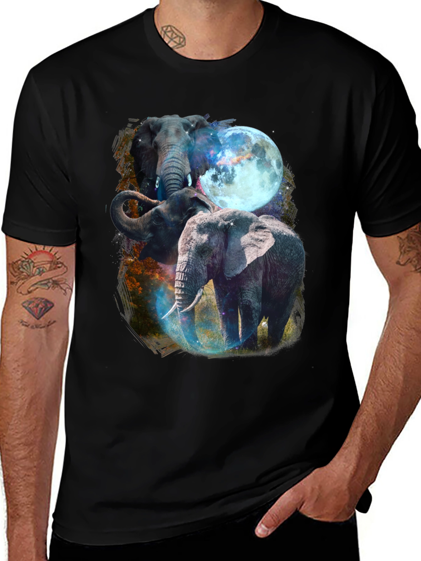 Variant 27 of Elephant Moon T-Shirt - Celestial Wildlife Design