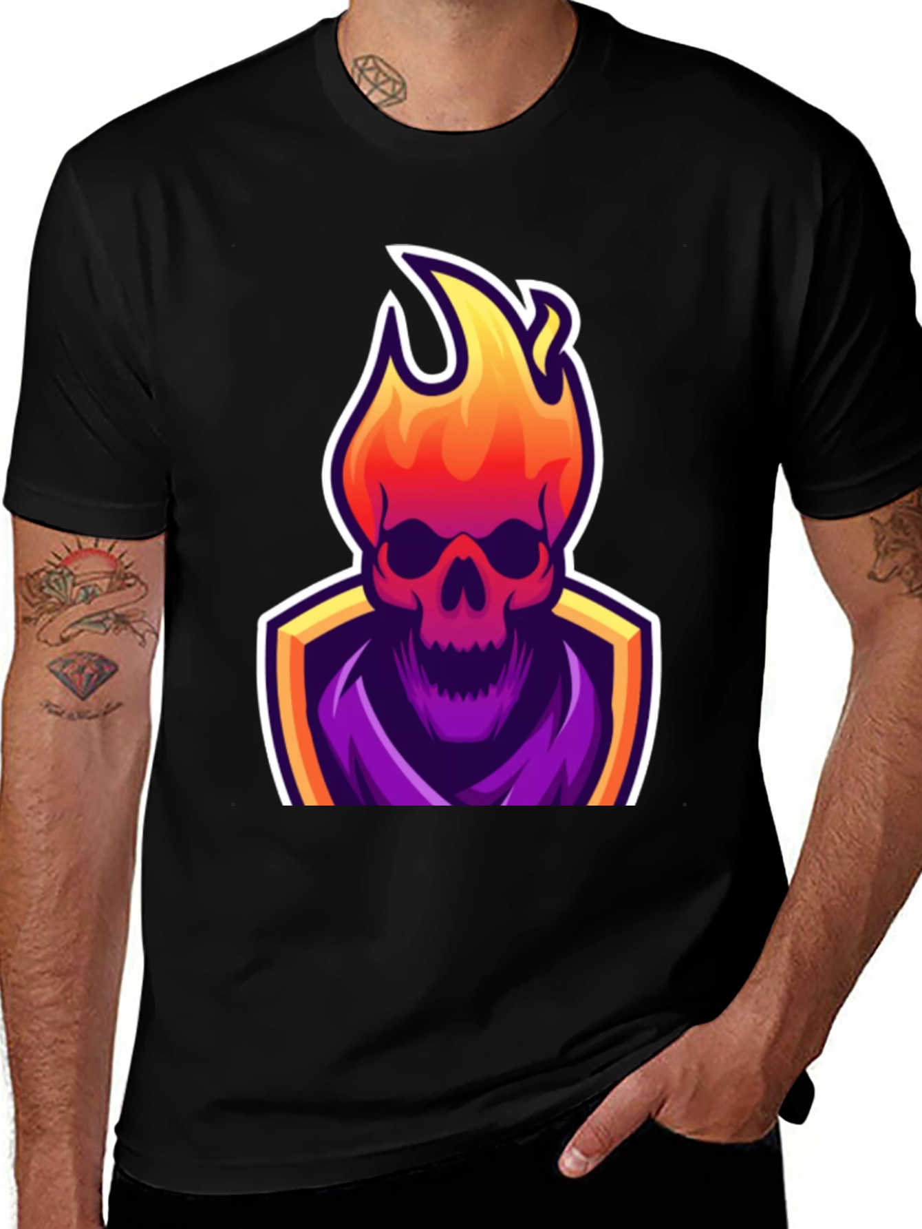 Variant 14 of Fiery Skull Graphic Tee - Black