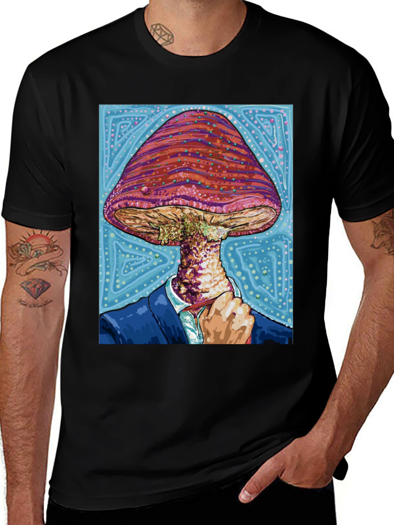 Variant 16 of Mushroom Head Man Graphic Tee - Black
