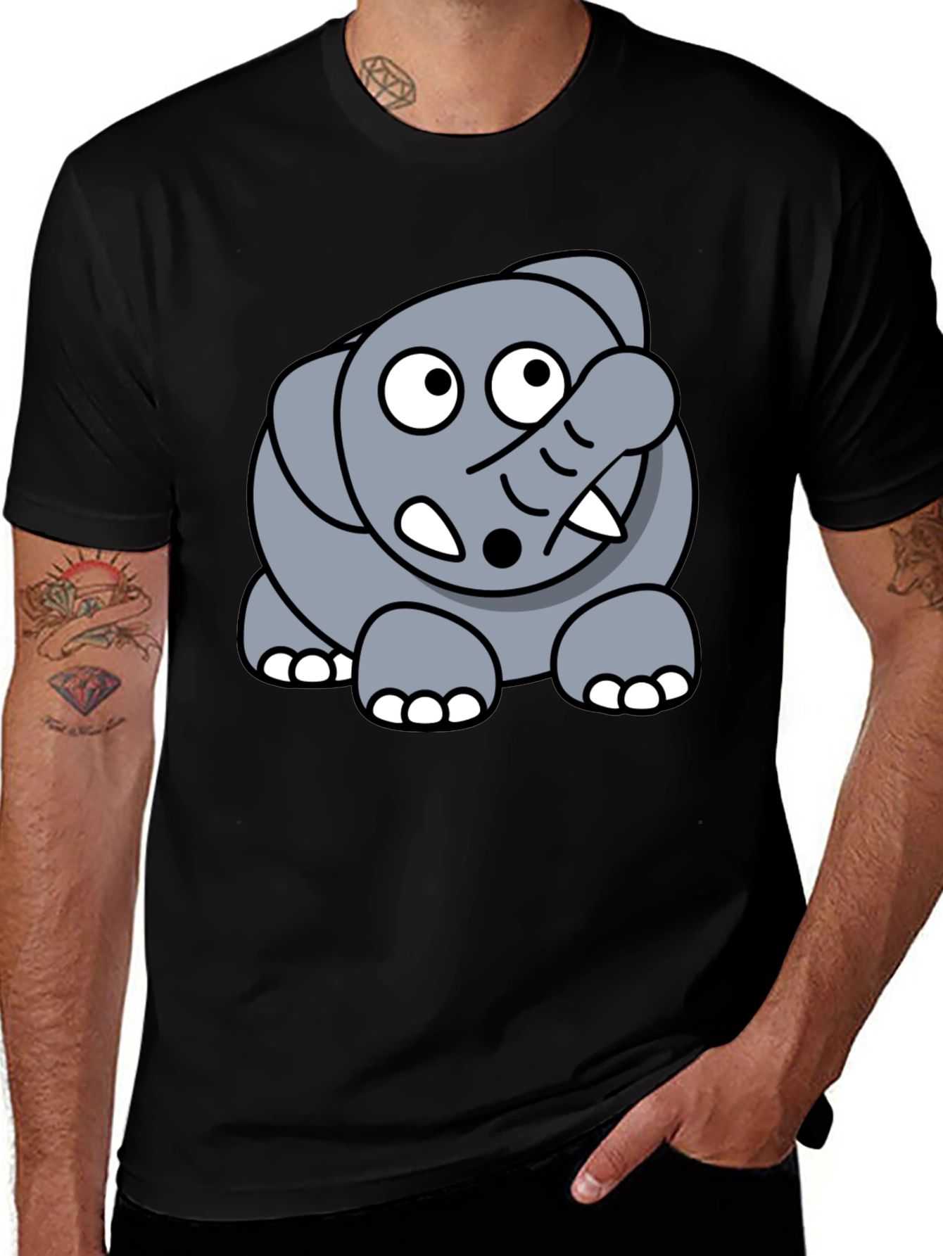 Variant 3 of Cute Elephant Graphic Tee - Black Cotton T-Shirt