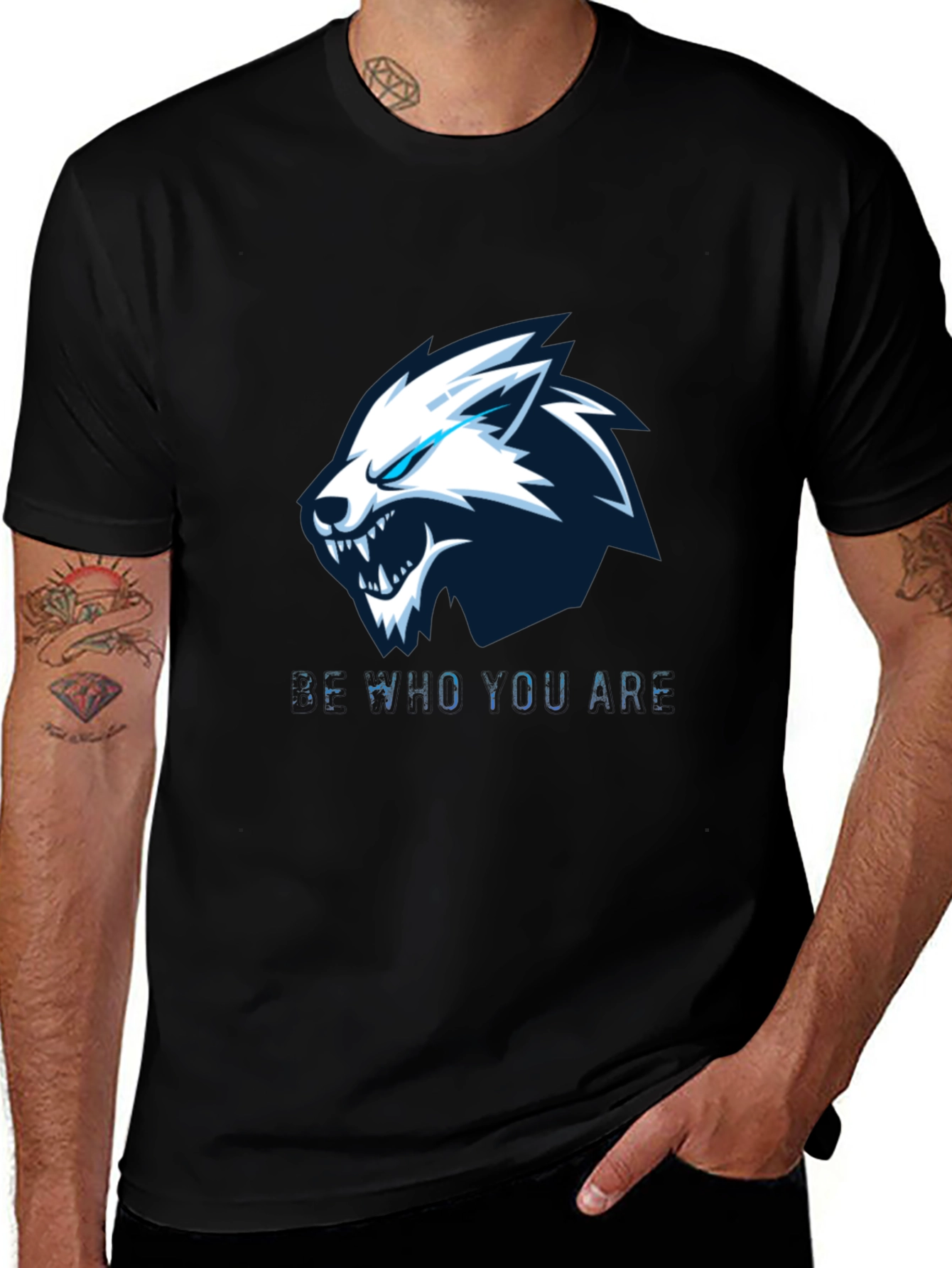 Variant 23 of Black Wolf Graphic T-Shirt - "Be Who You Are" Design