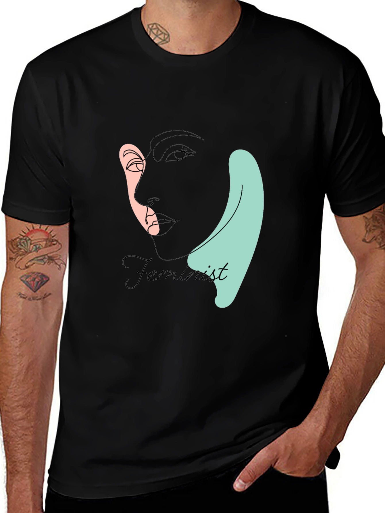Variant 7 of Feminist Line Art T-Shirt - Black