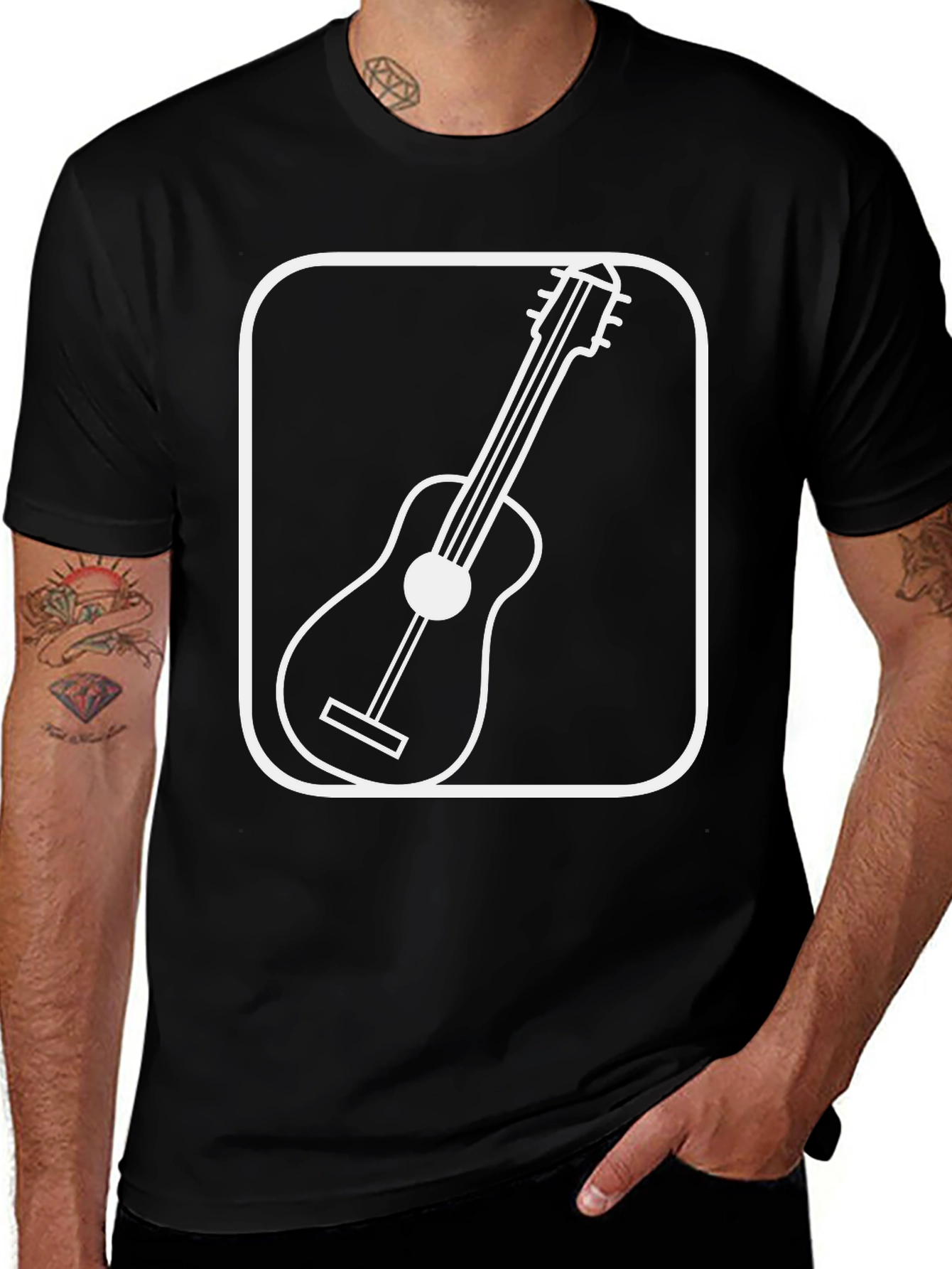 Variant 14 of Guitar Graphic Tee - Black Cotton T-Shirt