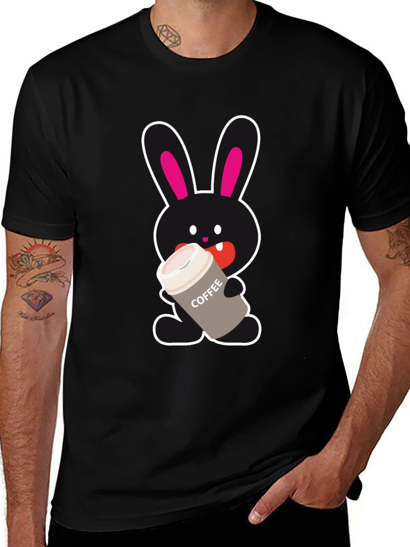 Variant 24 of Bunny Coffee Lover Black T-Shirt