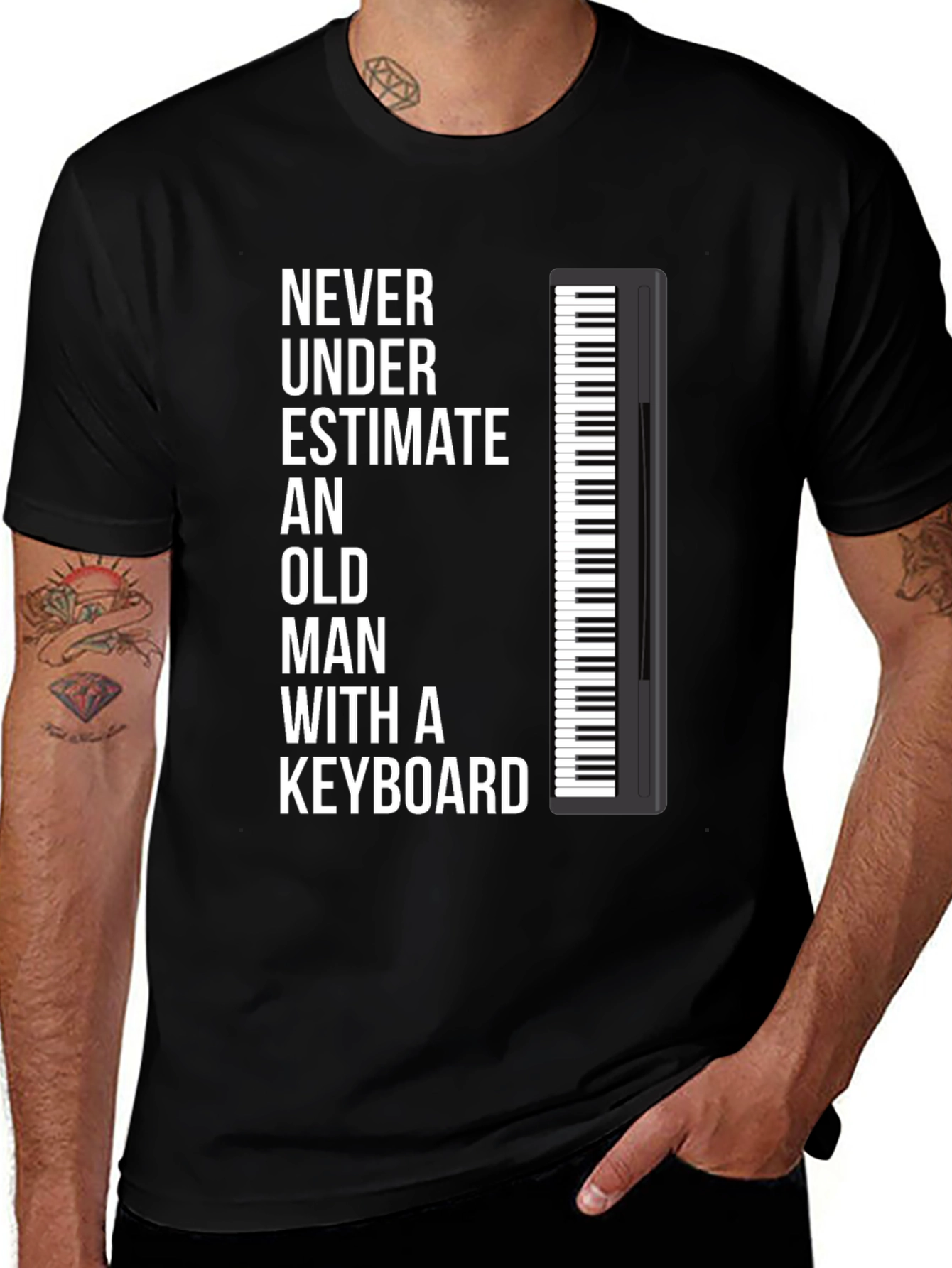 Variant 24 of Never Underestimate Old Man Keyboard T-Shirt