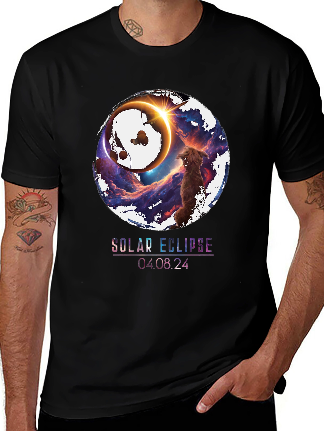Variant 2 of Solar Eclipse Dog Graphic Tee - April 8, 2024