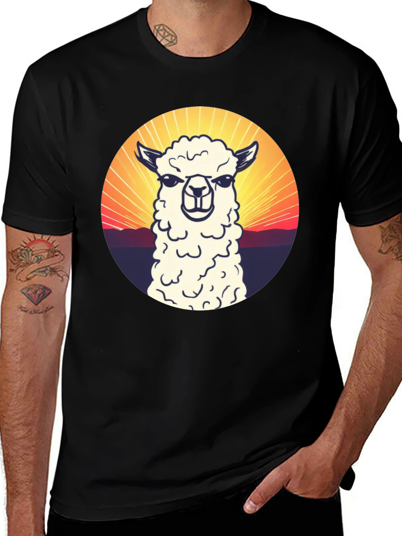 Variant 25 of Alpaca Sunset Graphic T-Shirt - Casual Comfort