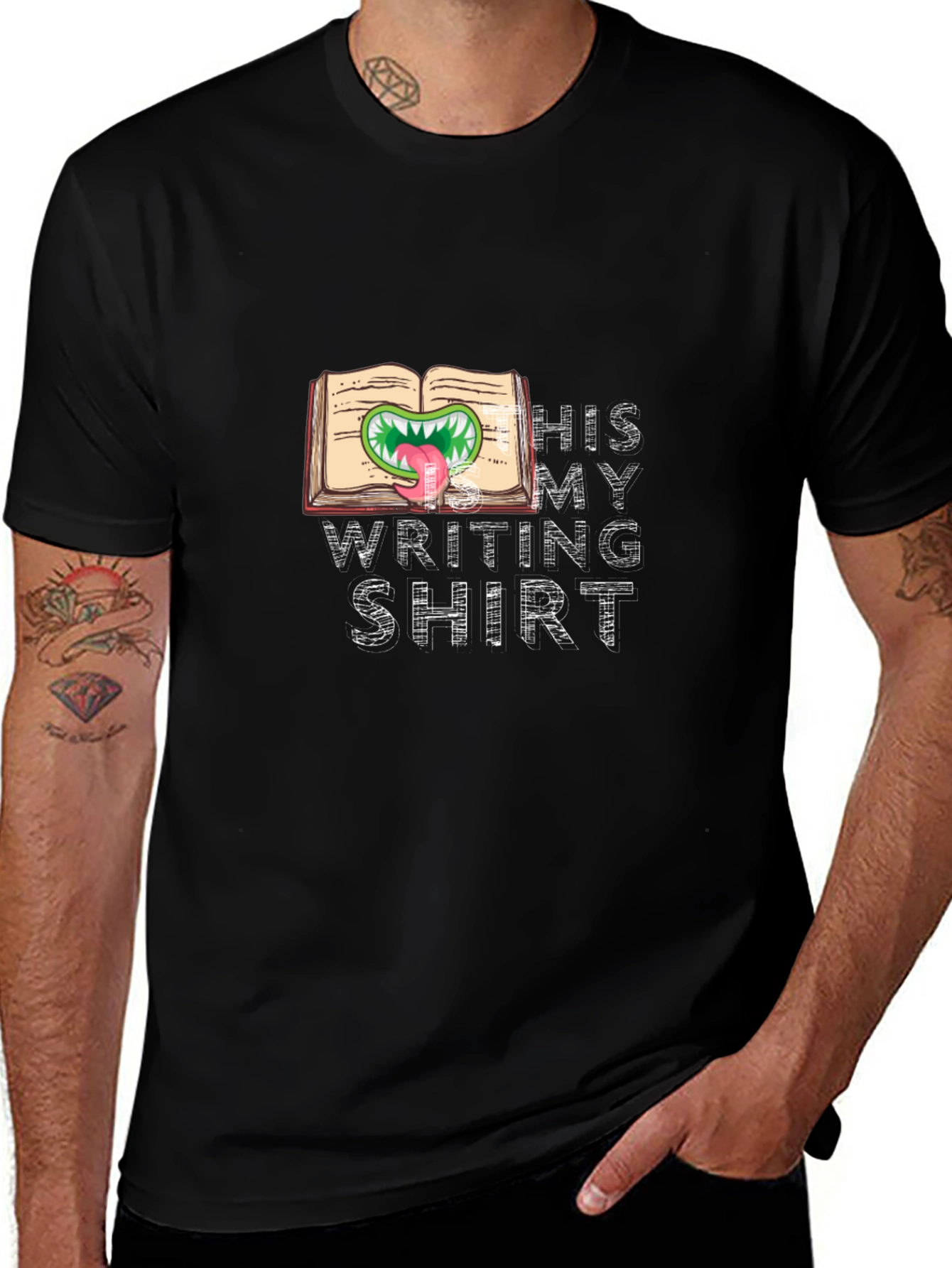 Monster Book Writing Shirt - Black Novelty Tee