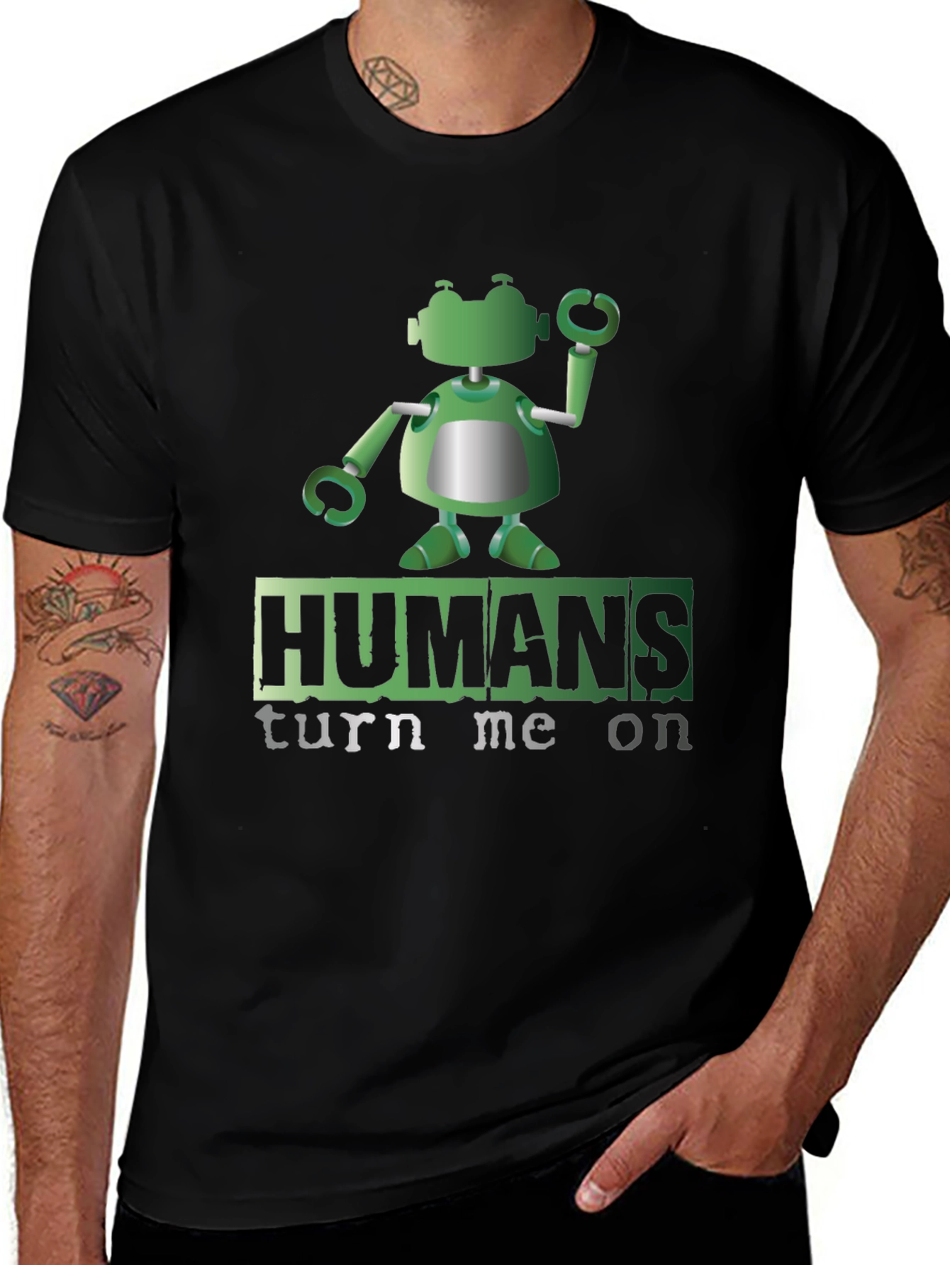 Variant 14 of Humans Turn Me On Robot Graphic Tee