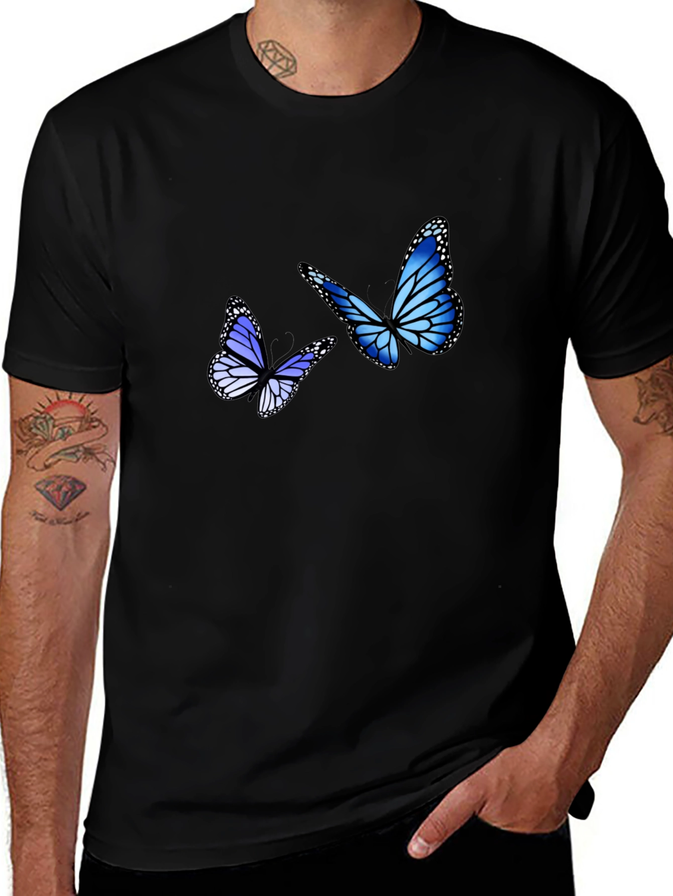Black Blue Butterfly Graphic Tee main image