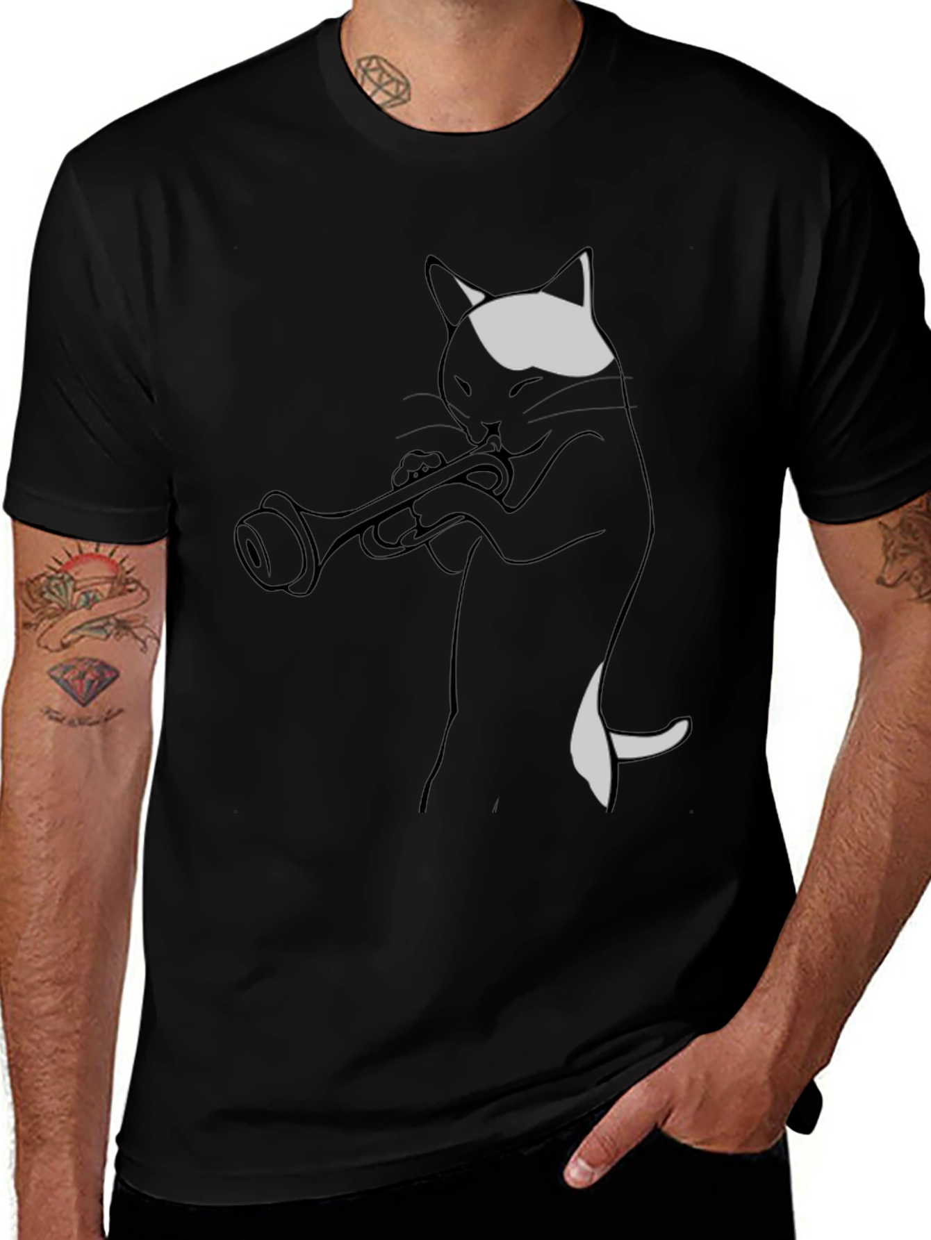 Variant 3 of Cool Cat Trumpet Player Black T-Shirt