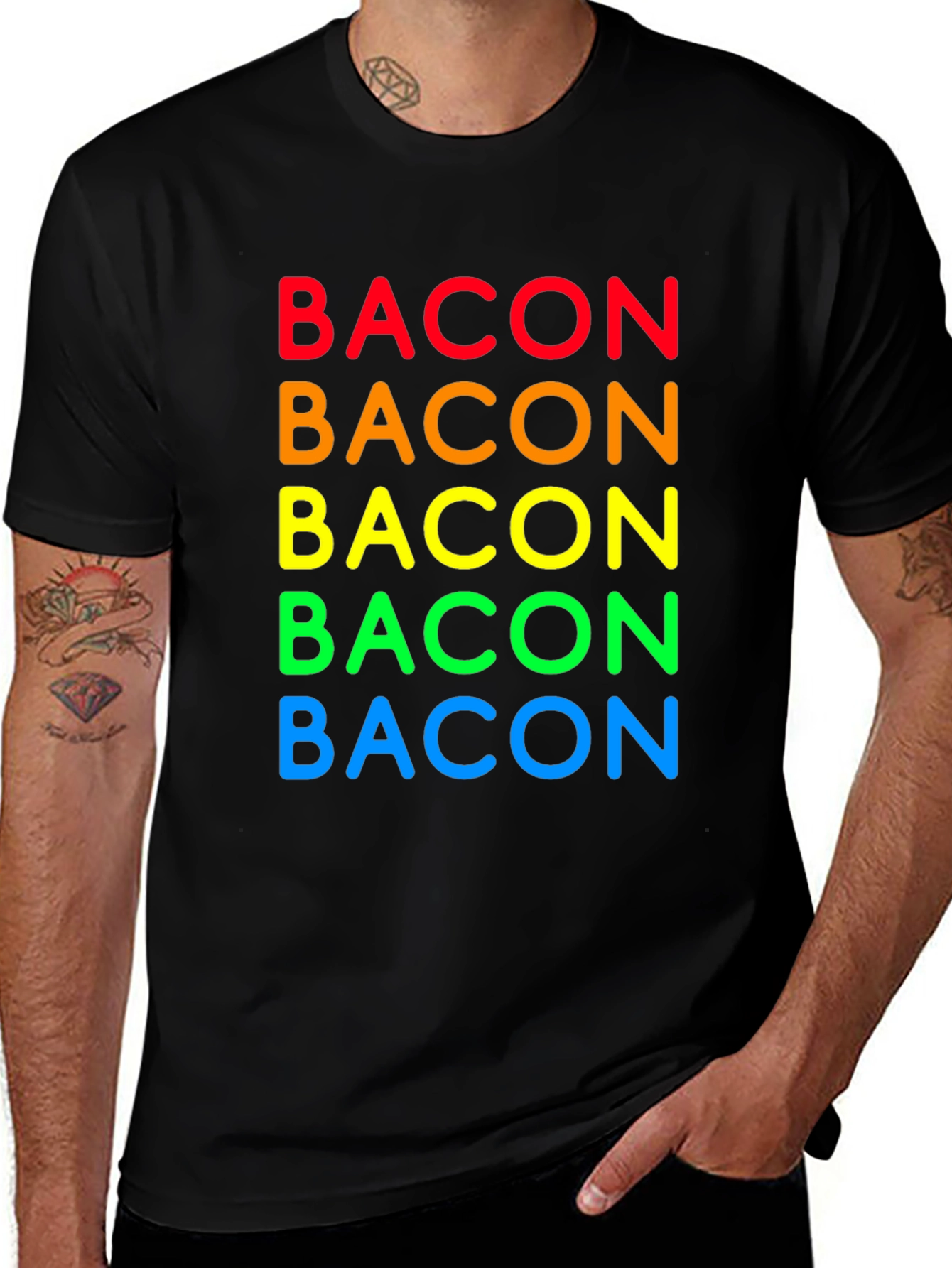 Variant 19 of Rainbow Bacon T-Shirt - Foodie Fashion