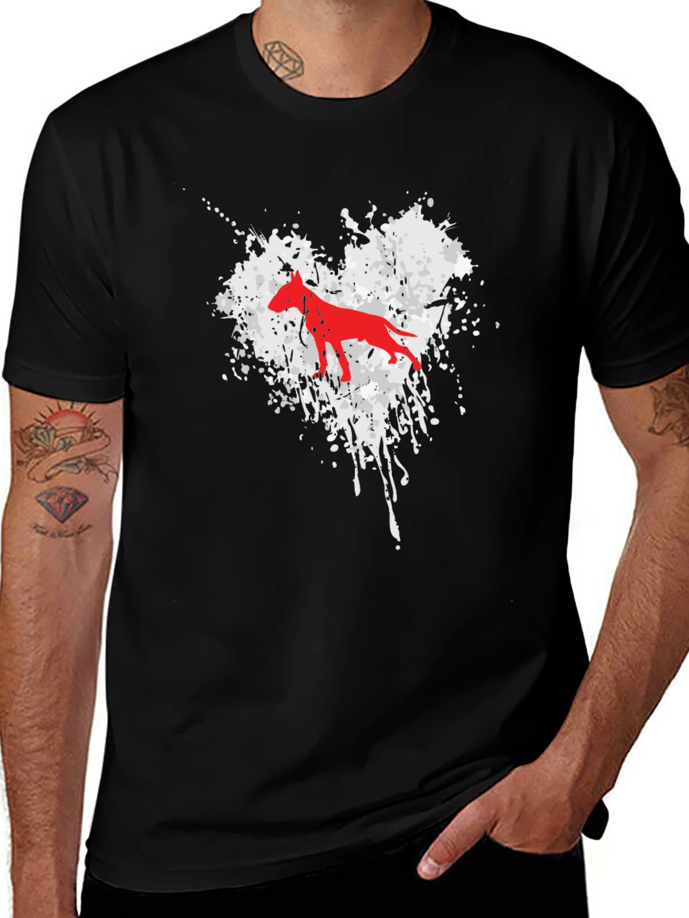 Variant 23 of Dog Heart Splatter Graphic T-Shirt - Unisex Black Tee