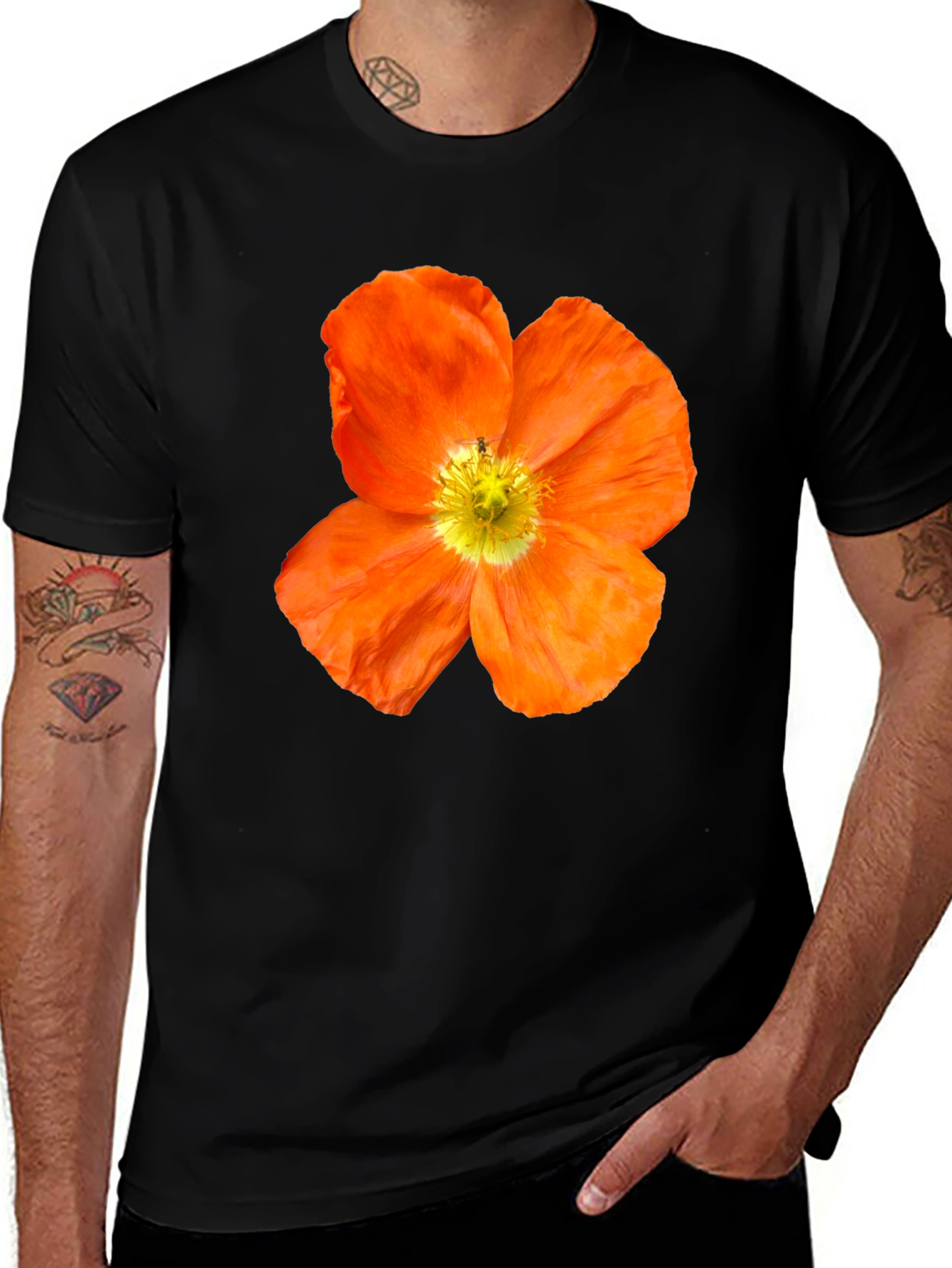Variant 28 of Floral Print T-Shirt - Bold Orange Poppy Design