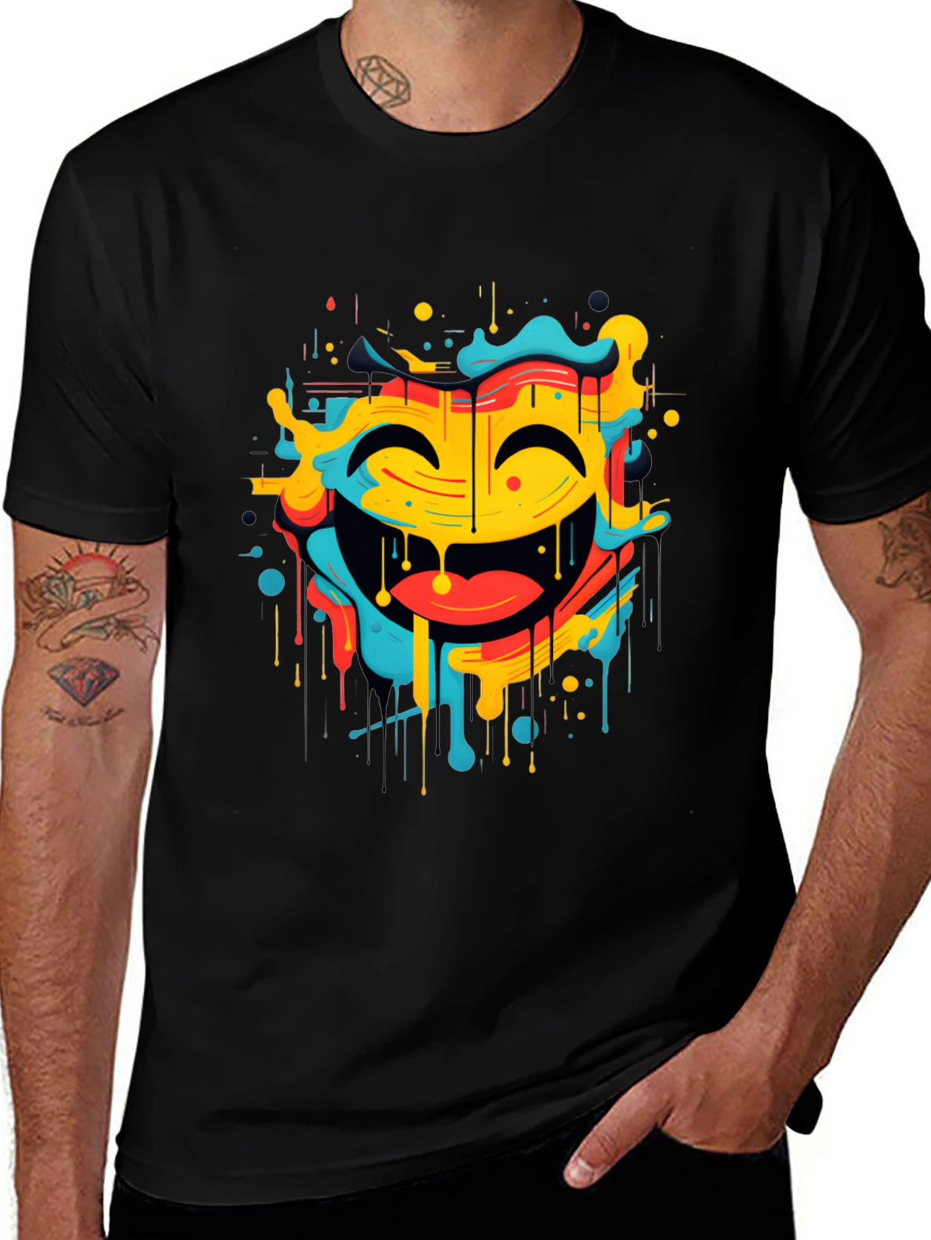 Variant 8 of Abstract Smiley Graphic Print Black T-Shirt