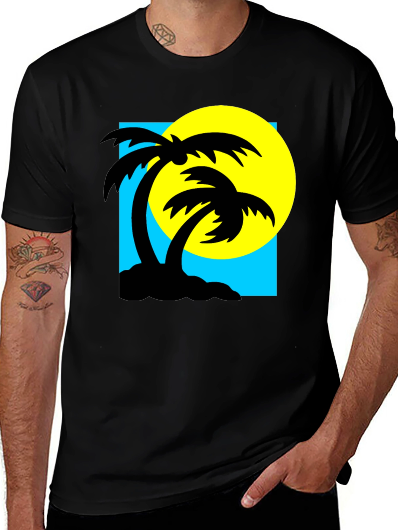 Variant 14 of Retro Palm Tree Graphic T-Shirt - Black