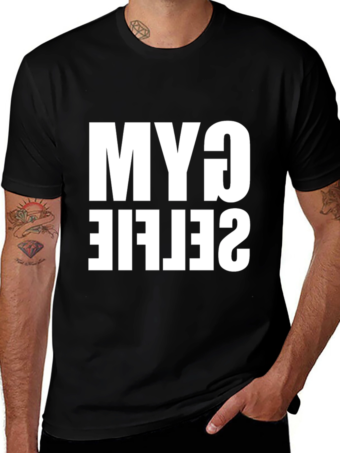 Variant 19 of Gym Selfie T-Shirt - Black Cotton Tee