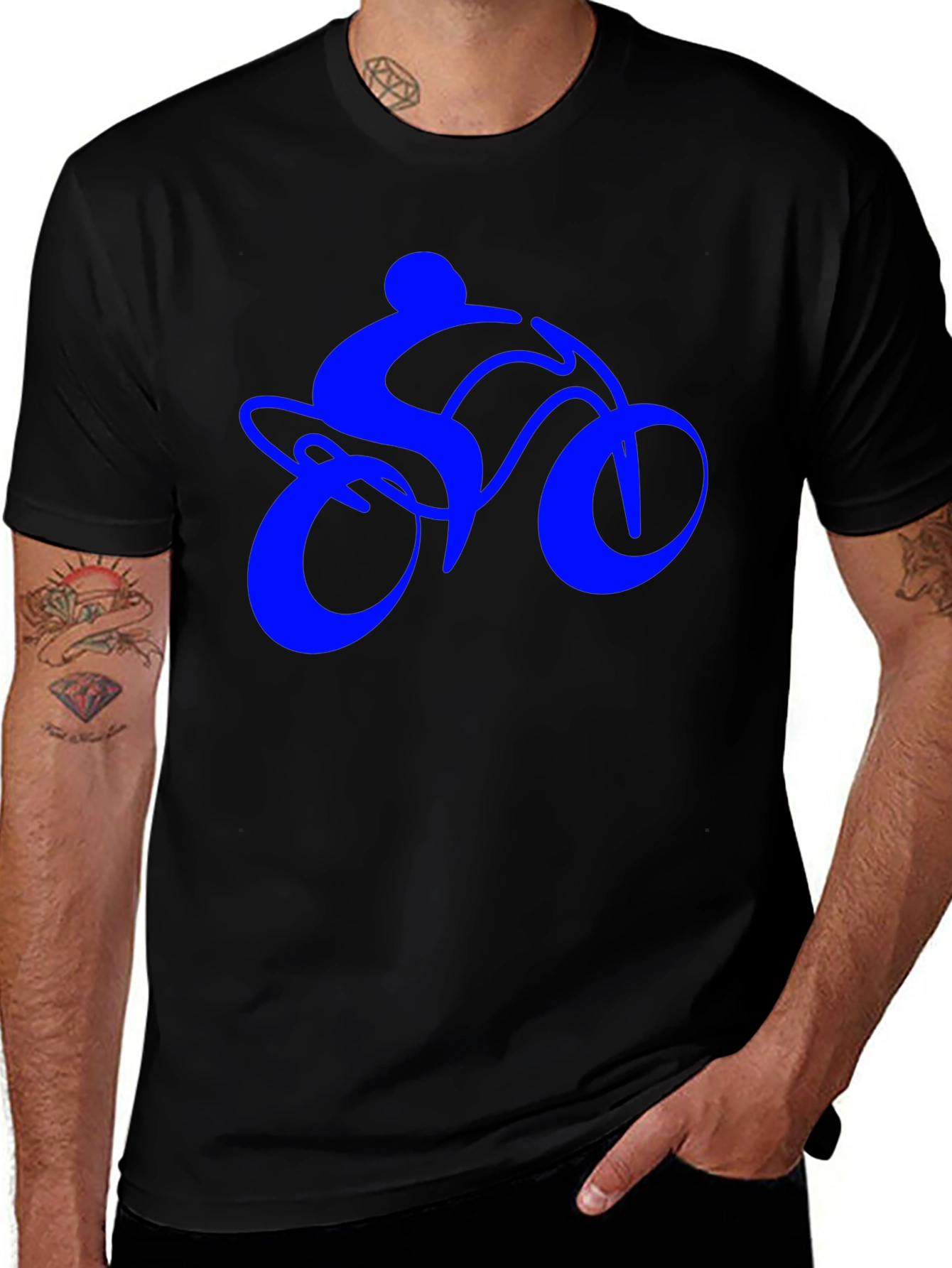 Variant 7 of Men's Black T-Shirt with Blue Bike Rider Design