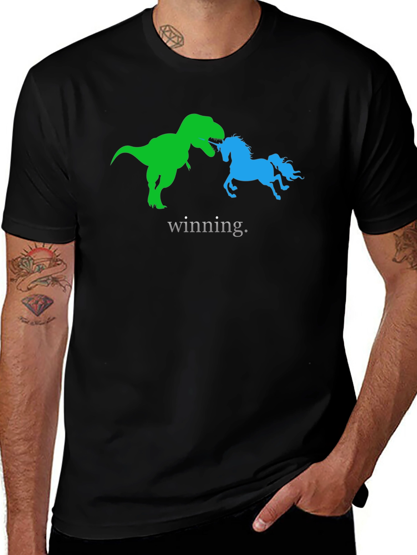 Variant 9 of Winning Dinosaur vs Unicorn Graphic Tee