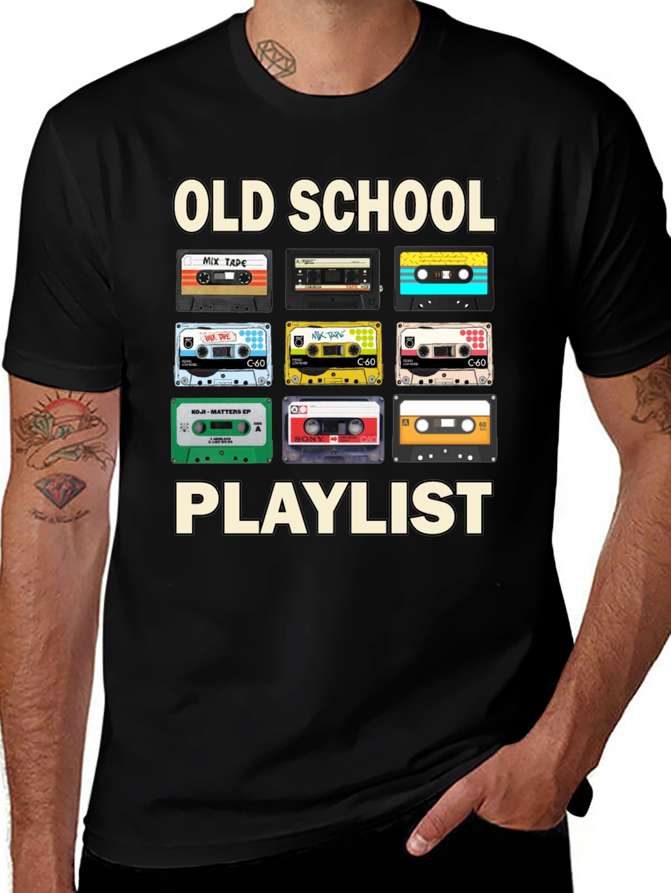 Variant 21 of Old School Playlist Retro Cassette Tape T-Shirt
