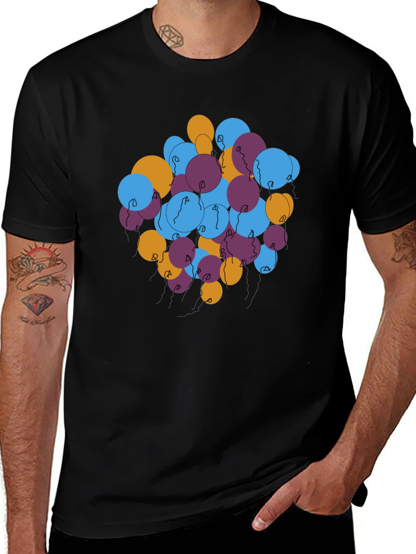 Variant 19 of Abstract Balloons Graphic Tee - Black