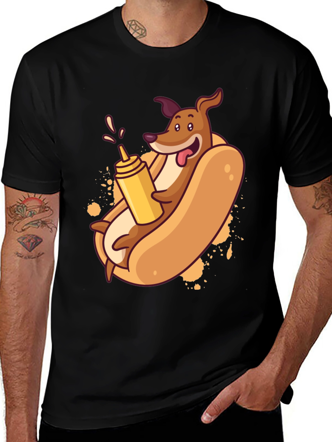 Variant 30 of Funny Dachshund Hot Dog Cartoon T-Shirt
