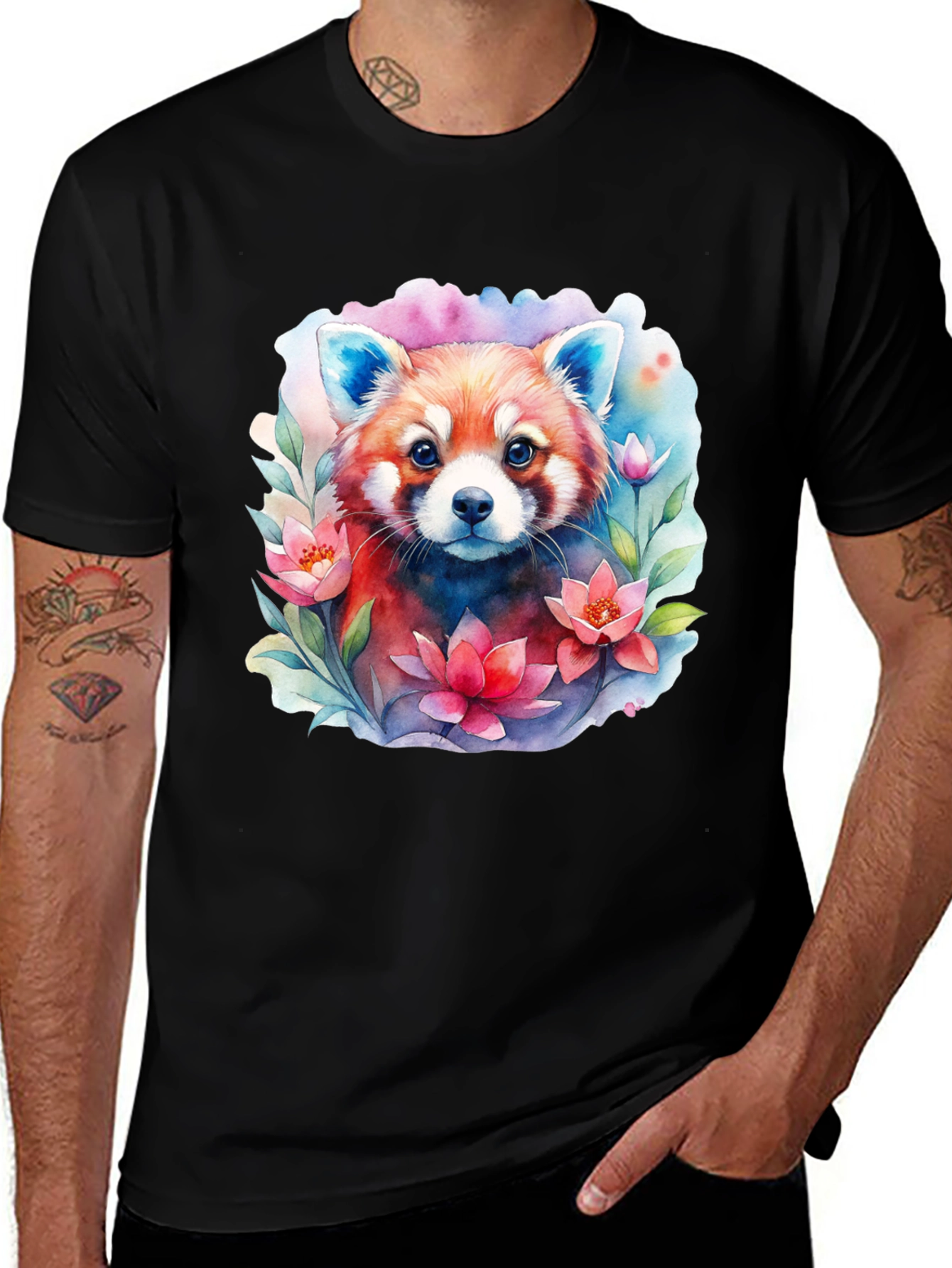 Variant 16 of Red Panda Watercolor T-Shirt - Unique Floral Design