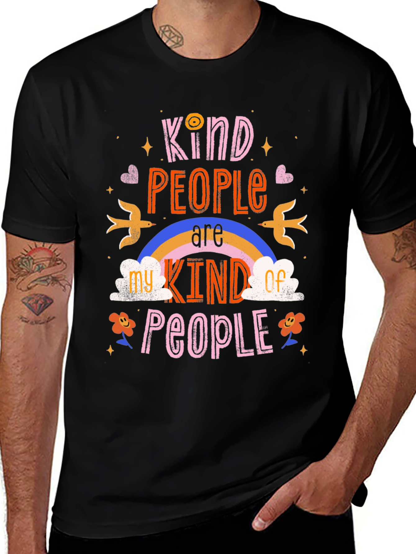 Variant 13 of Kind People Graphic Tee - Black Cotton Shirt
