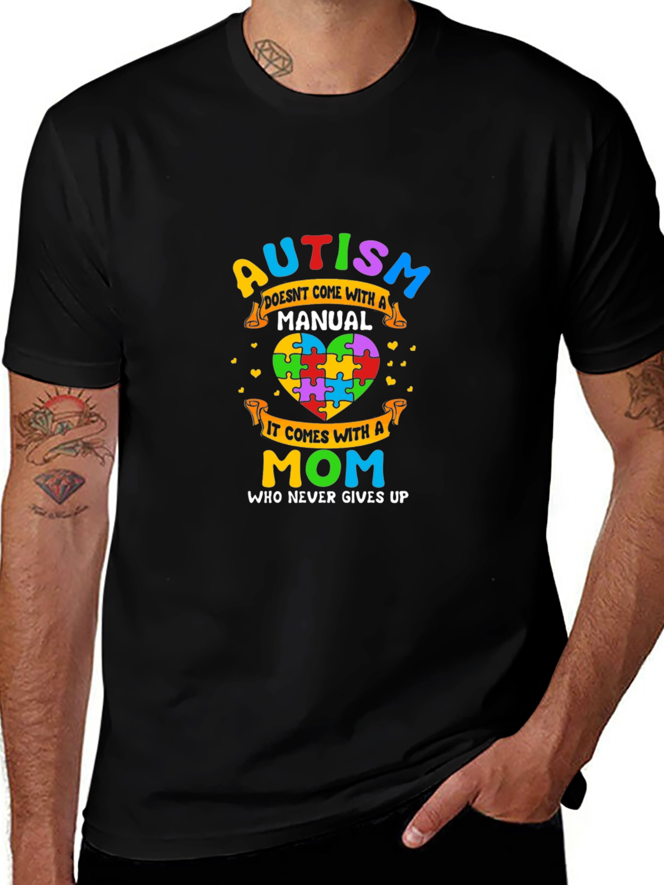 Variant 23 of Autism Mom T-Shirt - Never Gives Up Puzzle Heart Design