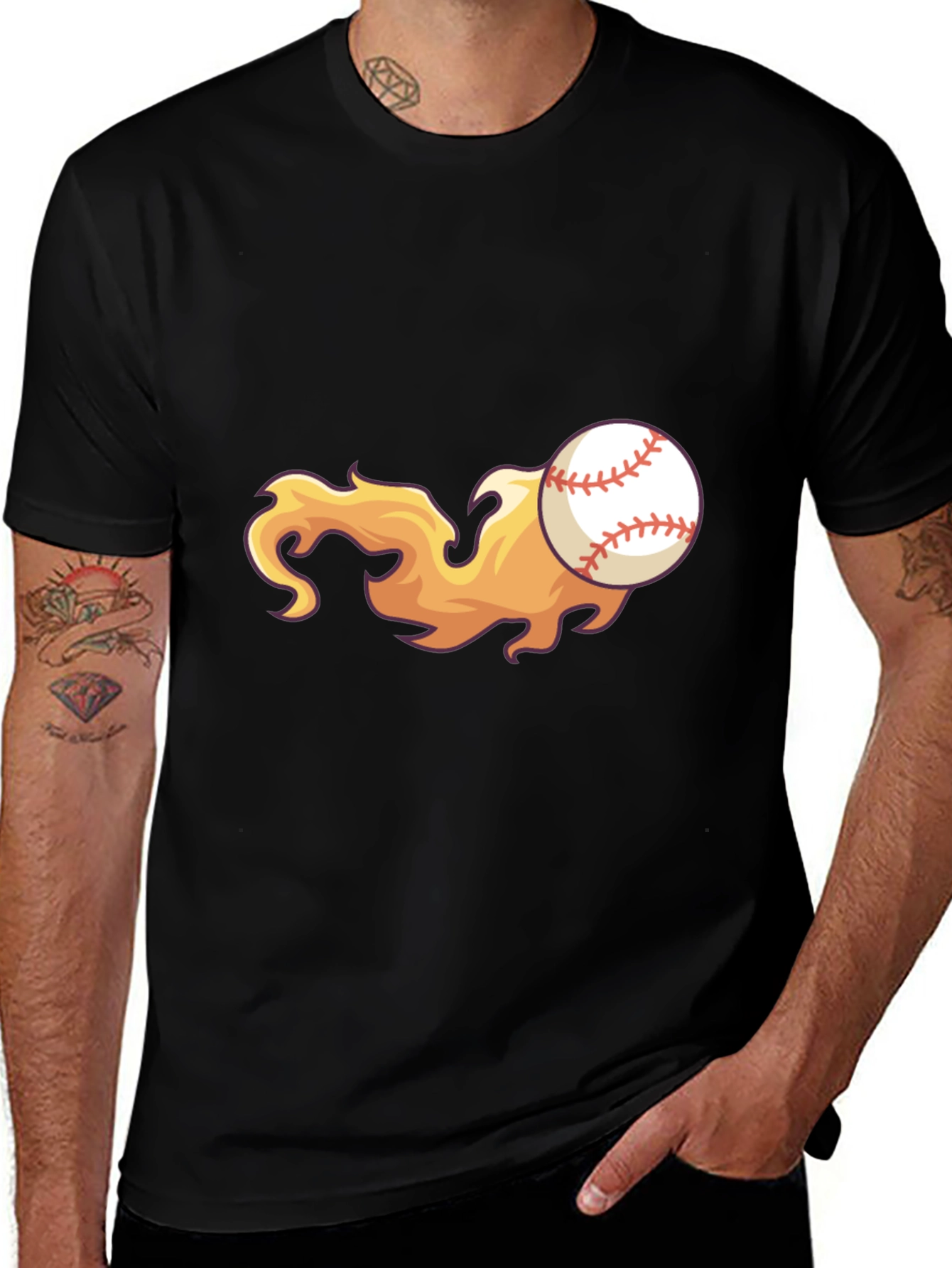 Variant 19 of Flaming Baseball Graphic Tee - Black