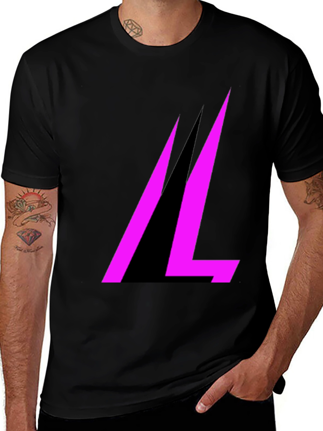 Variant 14 of Modern Black T-Shirt with Abstract Pink Design