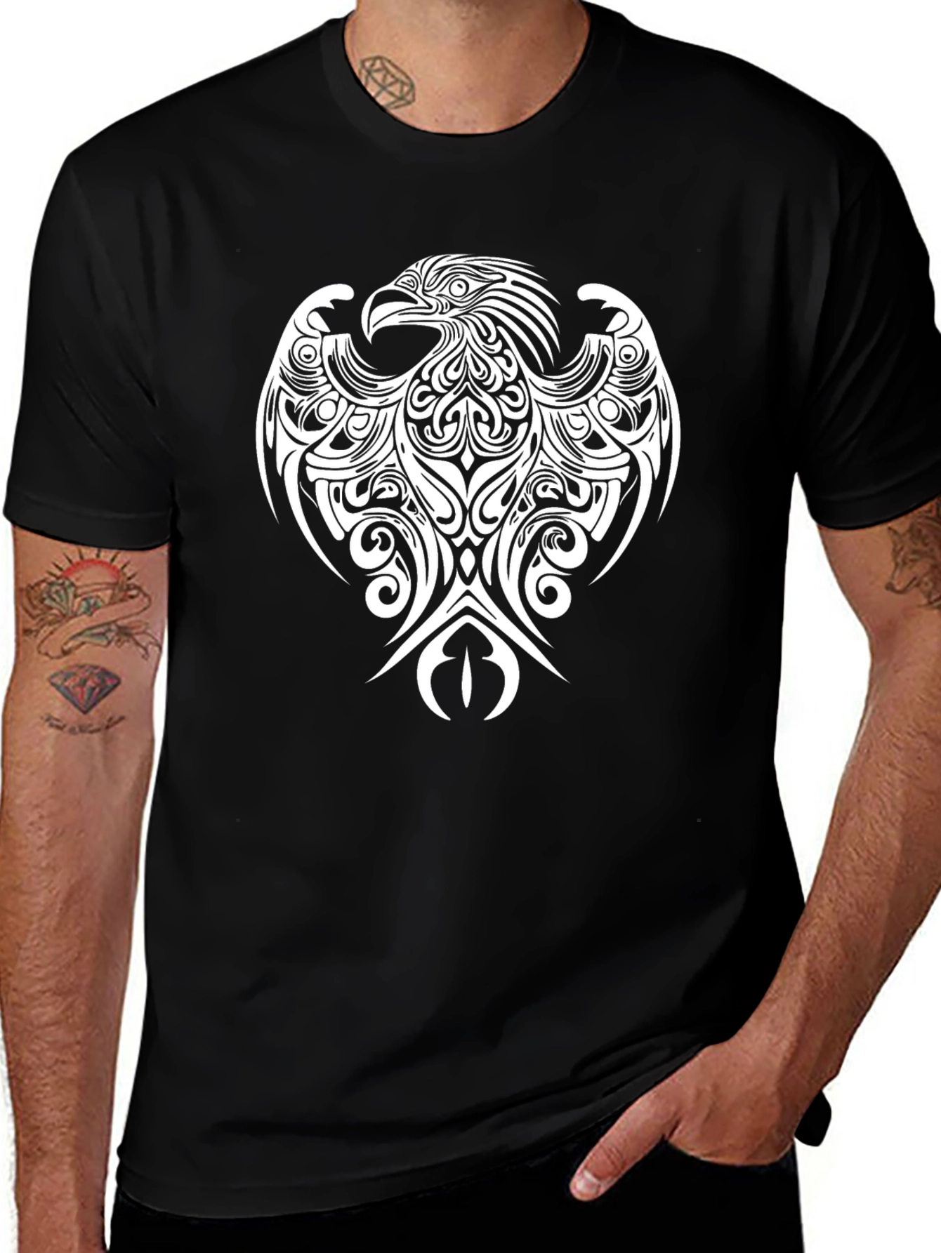 Tribal Eagle Graphic Tee - Black