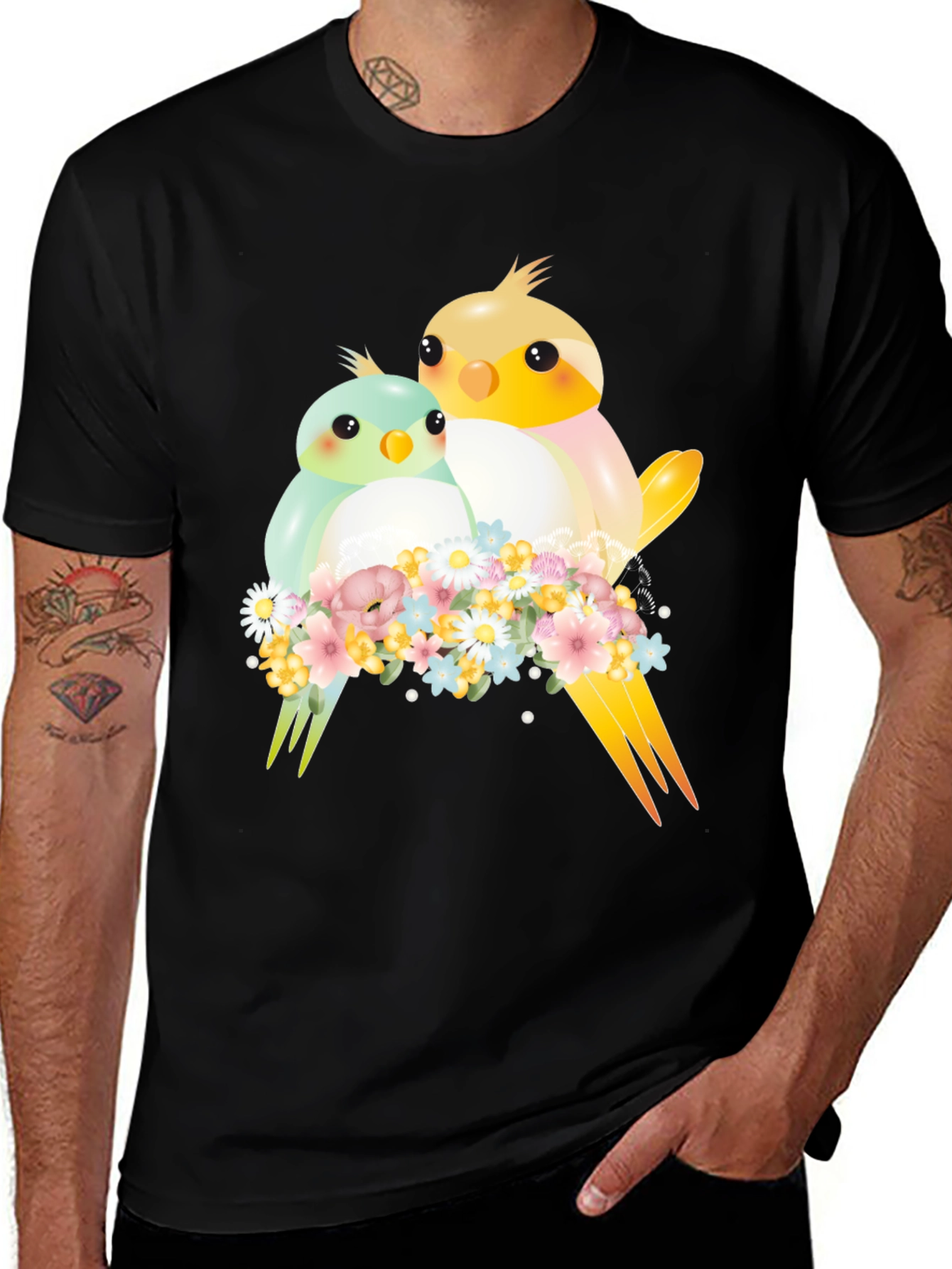 Variant 28 of Cute Birds on Flowers Graphic T-Shirt