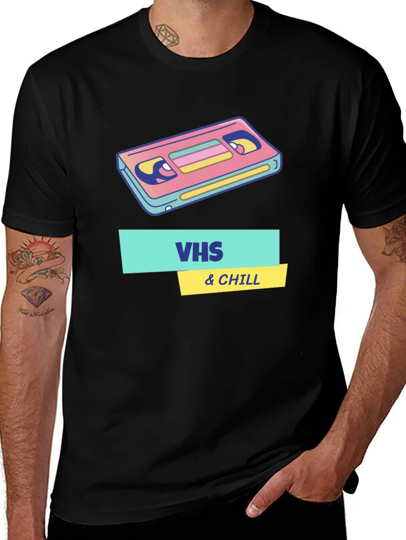 Retro VHS & Chill Graphic T-Shirt - Black