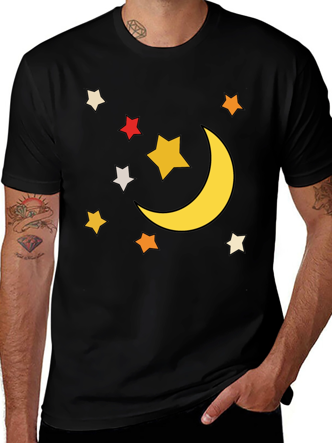 Variant 6 of Celestial Moon & Stars Graphic T-Shirt - Black