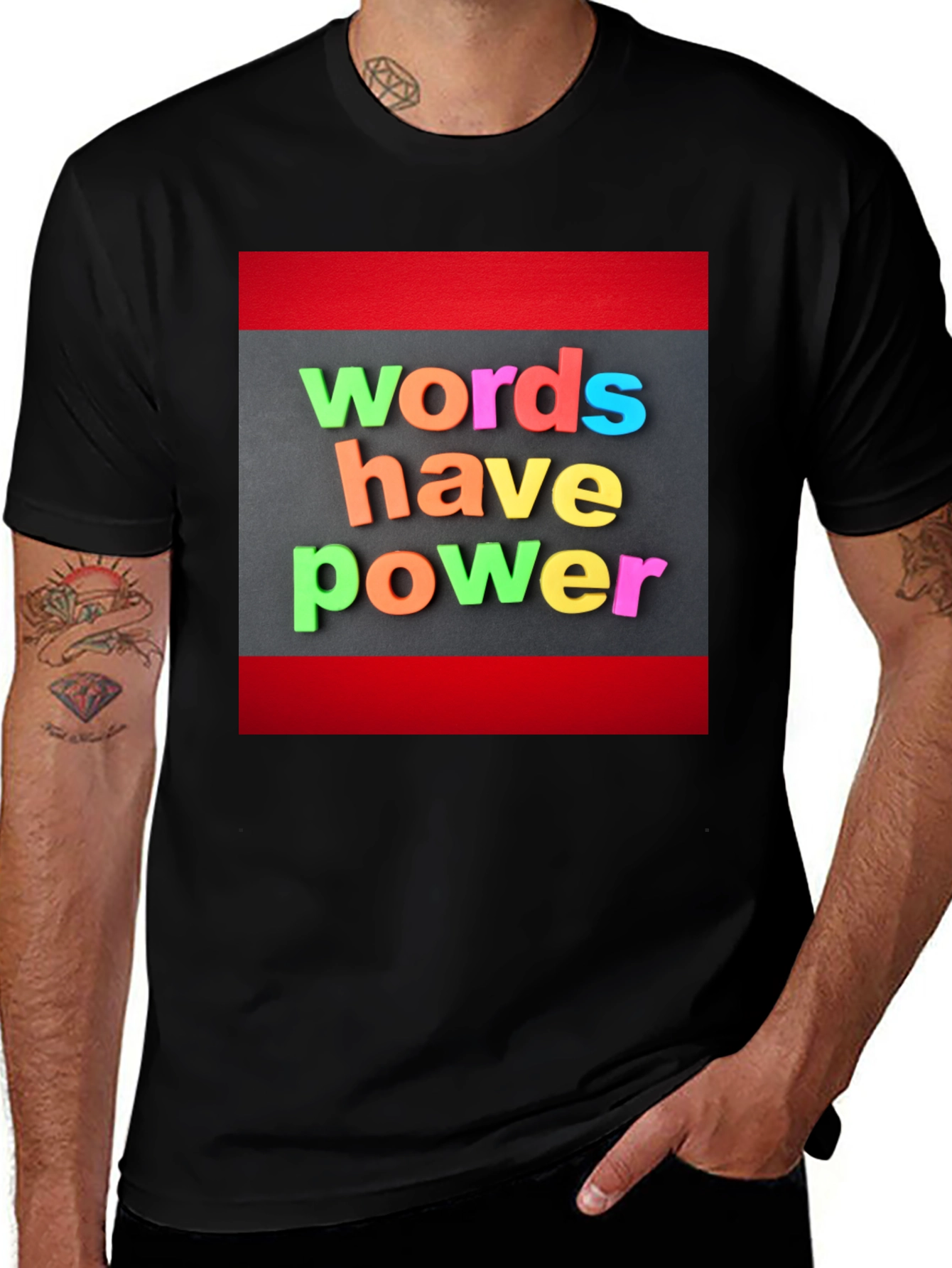 Variant 5 of Words Have Power T-Shirt - Motivational Black Tee