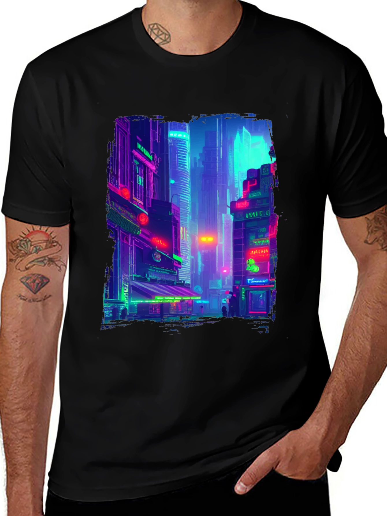 Variant 30 of Cyberpunk Cityscape Graphic Tee
