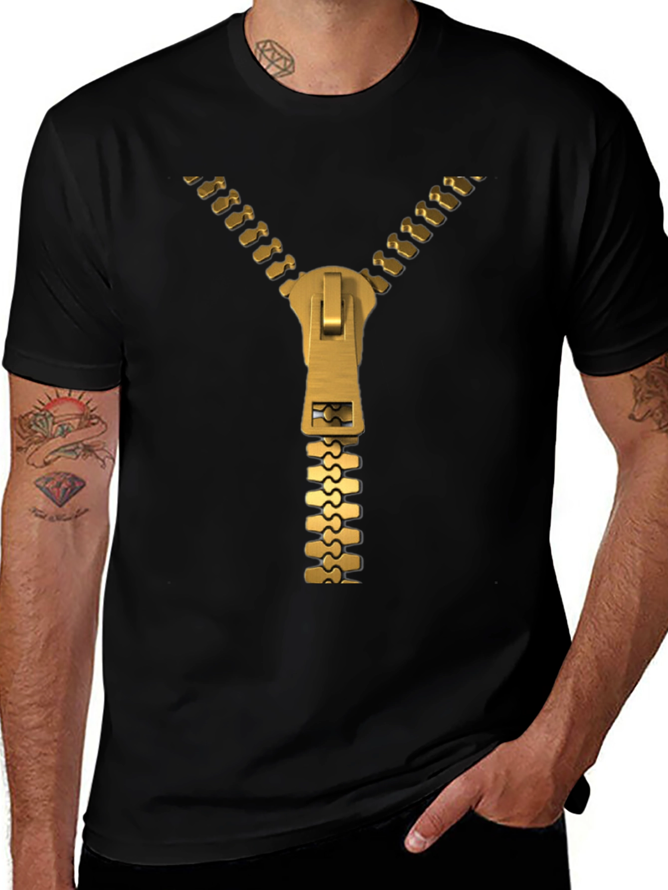 Variant 27 of Novelty Zipper Print Black T-Shirt
